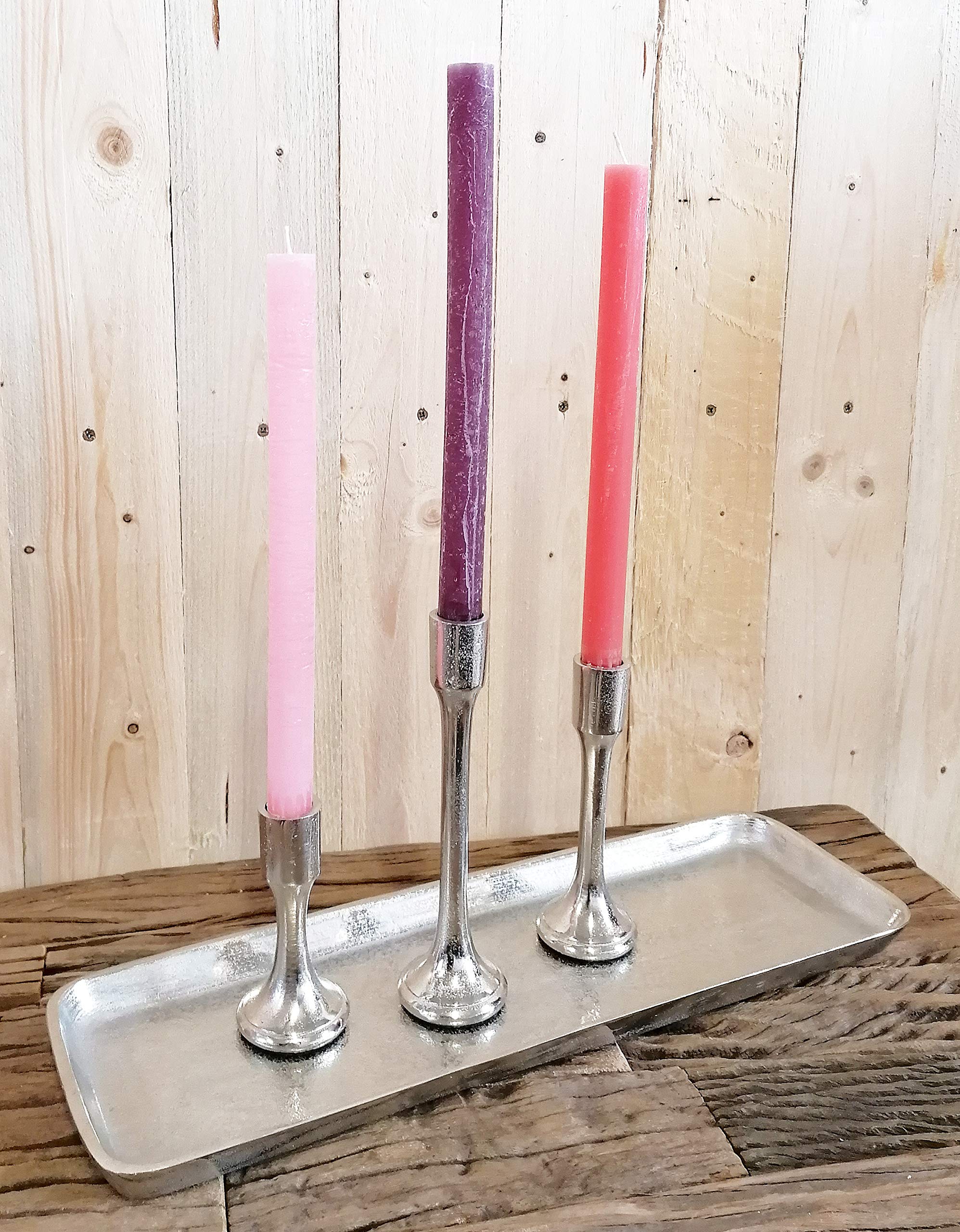 MichaelNoll - Set di 3 candelabri in alluminio argentato, portacandele in metallo, altezza 11 cm, 16 cm, 20 cm