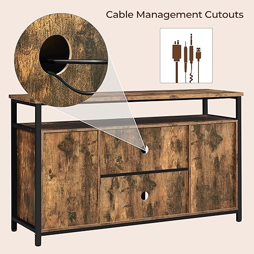 Miniatura 6 de Yaheetech TV Stand, Entertainment Center with Storage Cabinets for 55 Inches TV, Barn Door TV Stand with Height Adjustable Shelves, Farmhouse TV