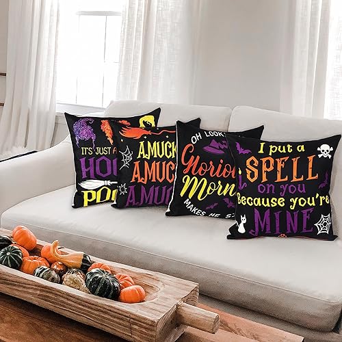 Miniatura 6 de 4 fundas de almohada de Halloween de Hocus Pocus, 18 x 18 Sanderson Sisters para decoración del hogar, fundas de cojín decorativas para sofá