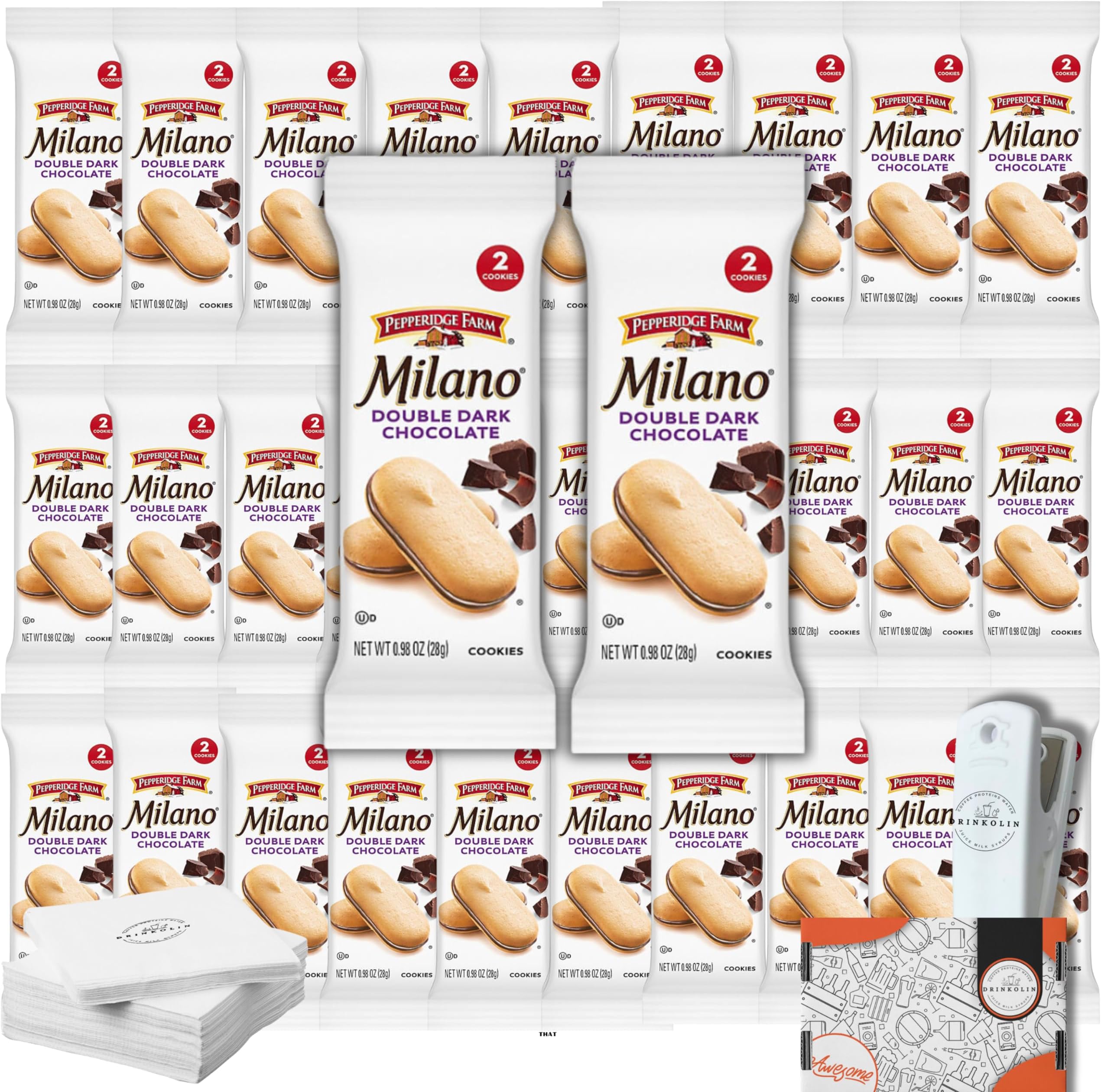 Pepperidge Farm Milano Cookies Individual packs. Double Dark Chocolate Cookie, 23.5 oz, Multi-pack, Tub, 2-packs, Total 30-count