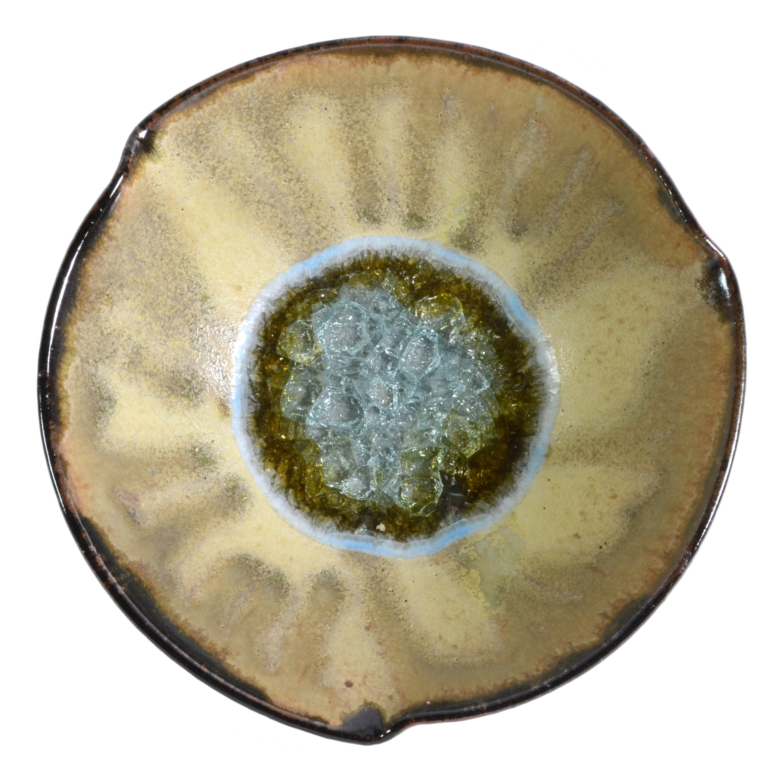 Dock 6 Pottery Pinched Rim Bowl with Fused Glass, Toasted Marshmallow, Small