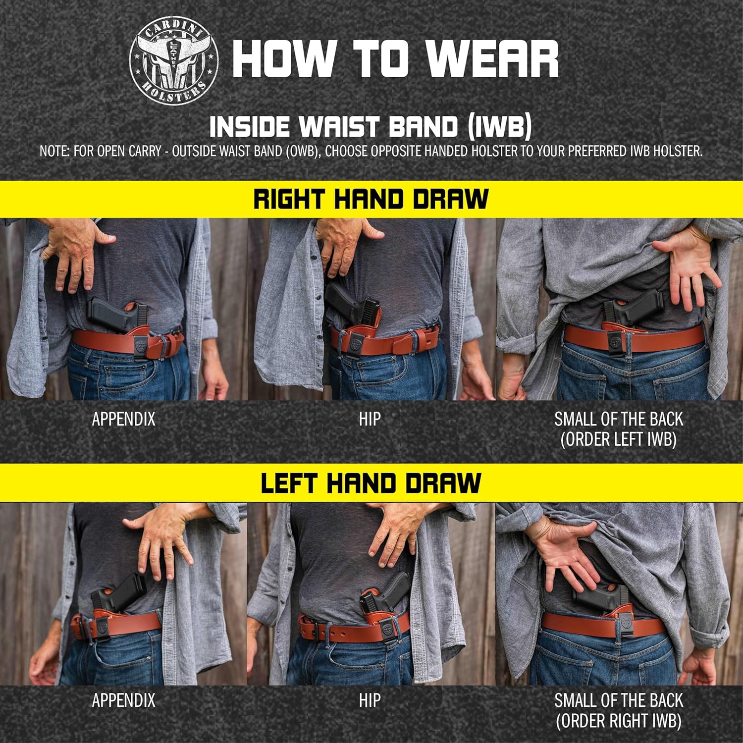 Cardini Leather Premium IWB Holster - Glock 26, 27 & Sig P365XL, Taurus G3C & Walther P99