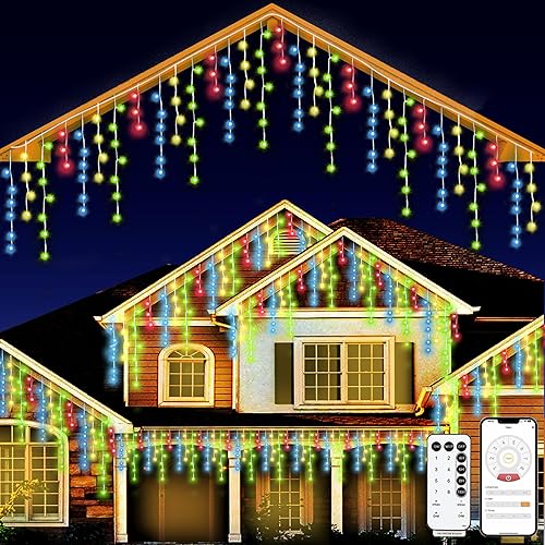Luces de Navidad de 98 pies para exteriores, 1280 LED impermeables, 8 modos de luz con aplicación y control remoto para decoración exterior de techo