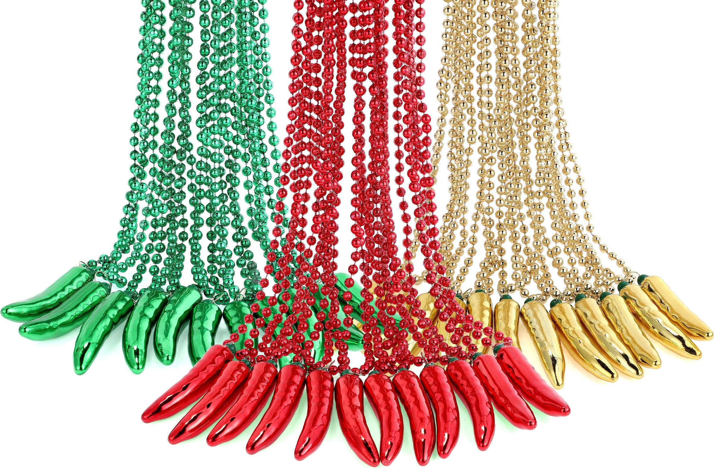 Ecally 36 Pcs Chili Pepper Bead Necklaces Hot Chili Beaded Decoration Pepper Party Favor for Festival Fiesta Cinco De Mayo Mardi Gras Cooking Competition