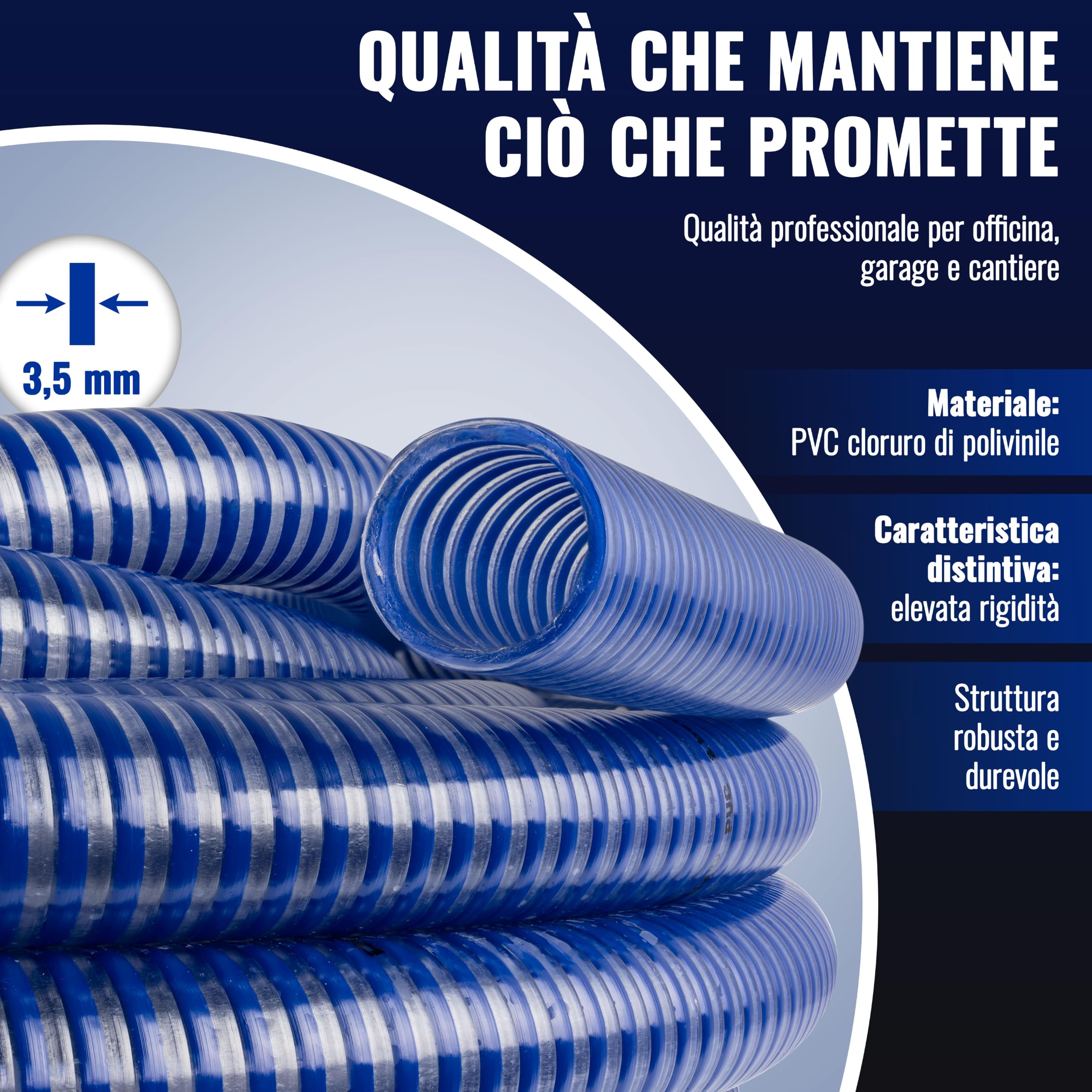 Poppstar PVC Tubo di aspirazione per acqua con spirale 1" (25m diametro interno 25mm/diametro esterno 32, fino a 8 bar) resistente a raggi UV, al vuoto e alla pressione
