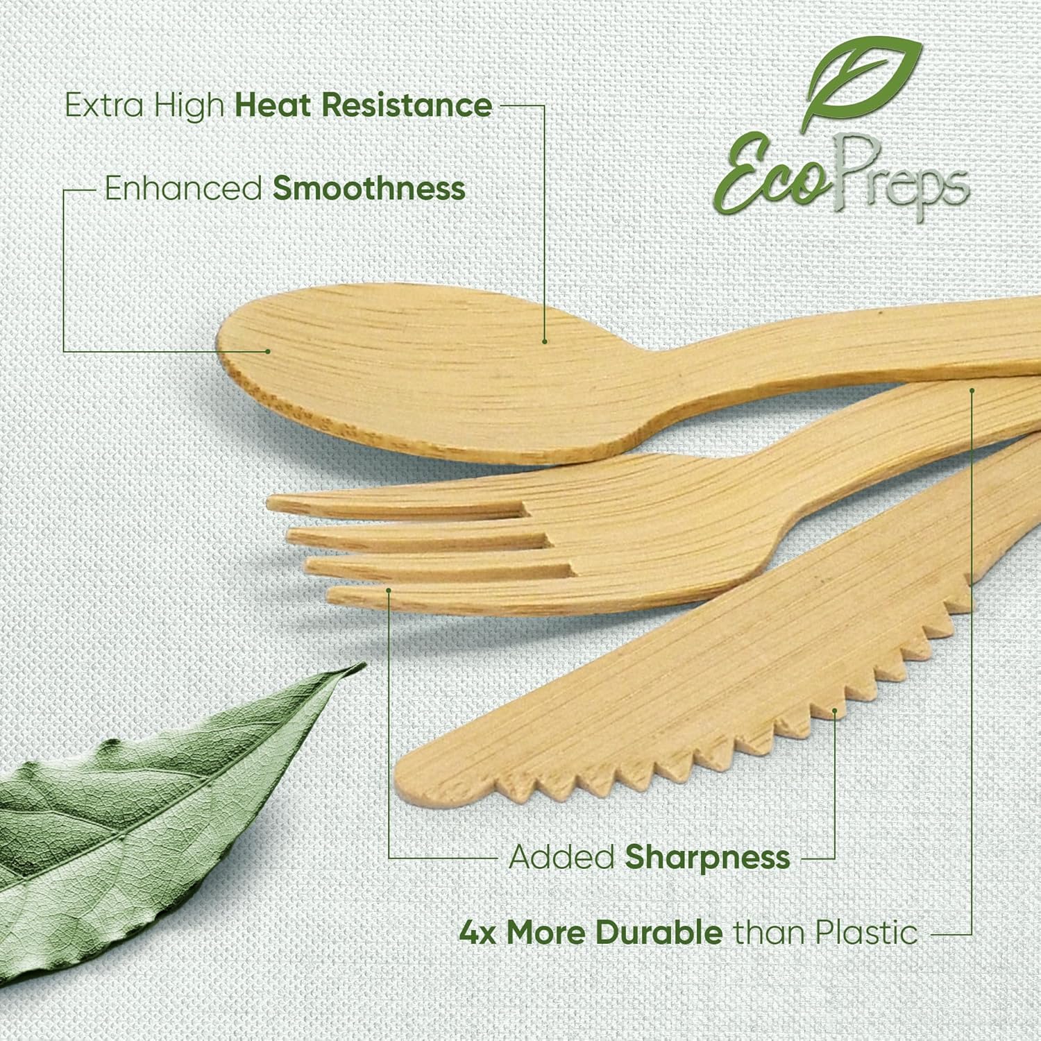 100% Compostable Bamboo Cutlery Set (250 PCS - 125 Forks, 75 Spoons, 50 Knives) Eco-Friendly, Natural, Biodegradable Disposable Utensils Set | Bamboo Disposable Forks, Knives, and Spoons Sets