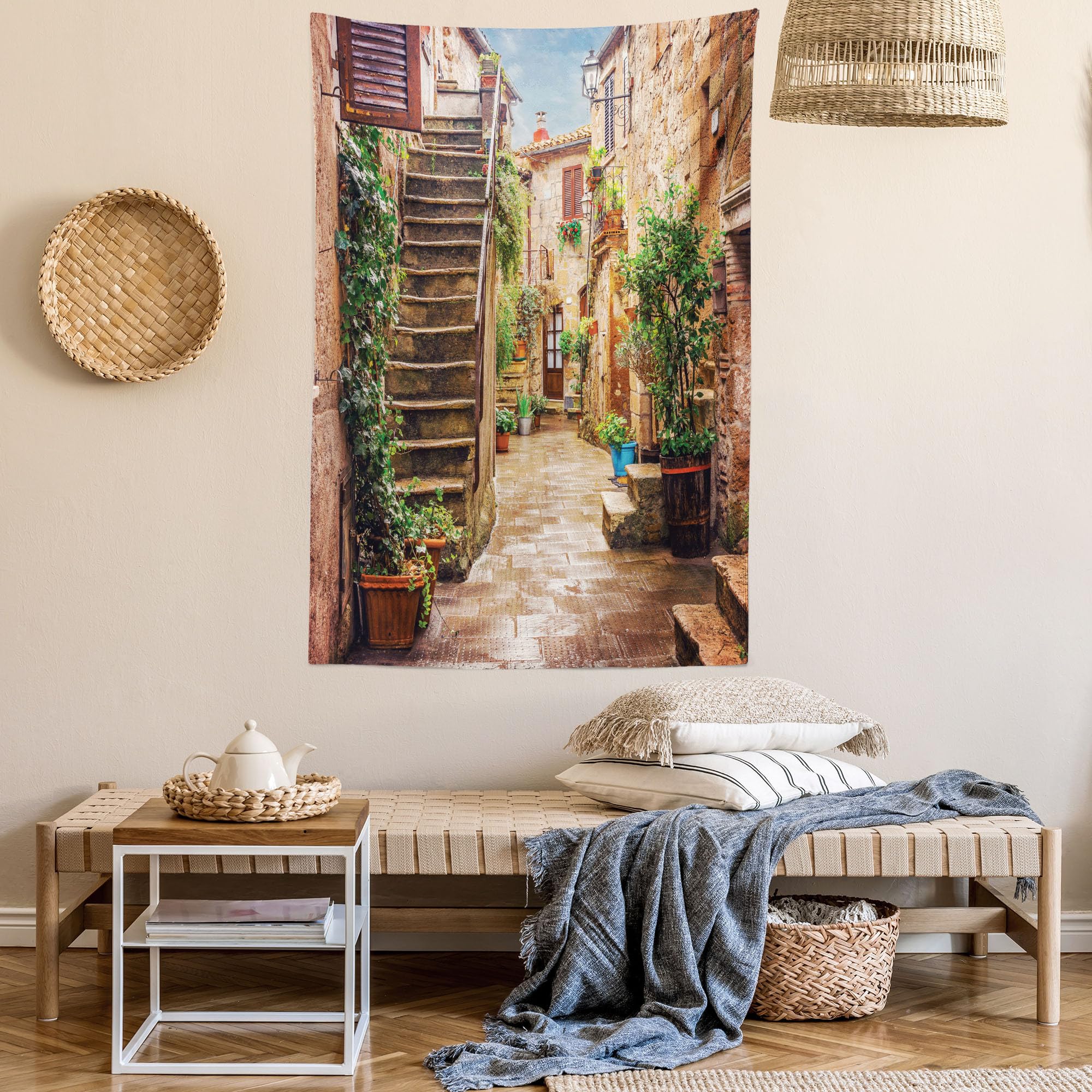 Amazon.com: Ambesonne Italian Tapestry, View of Old Mediterranean