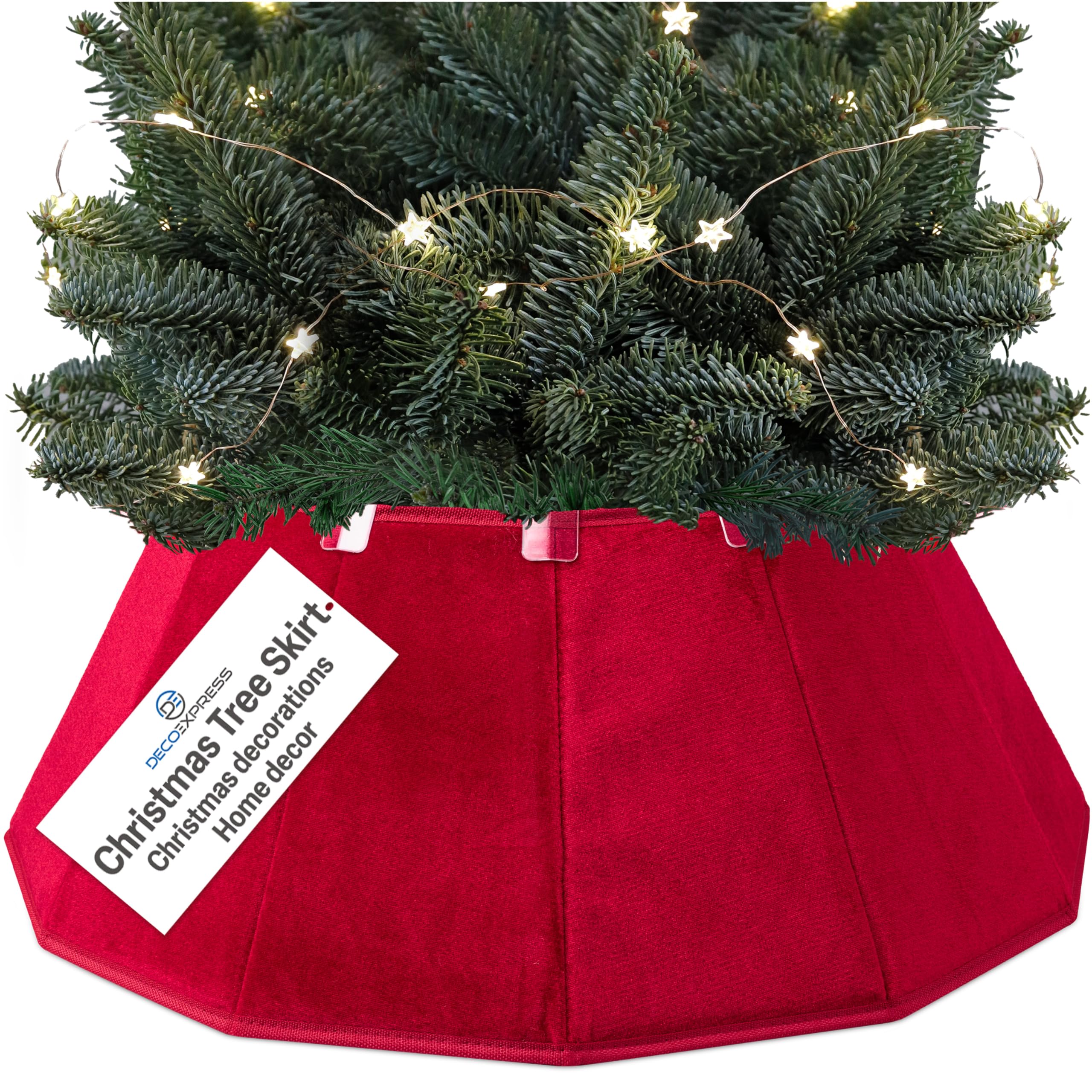 Deco Express Red Velvet Christmas Tree Skirt, Velvet Tree Base Cover, Stylish Collar For Christmas Decorations, Festive Decor For Xmas Party, 38Cm X 25Cm (, Top 38Cm/Base 65Cm)