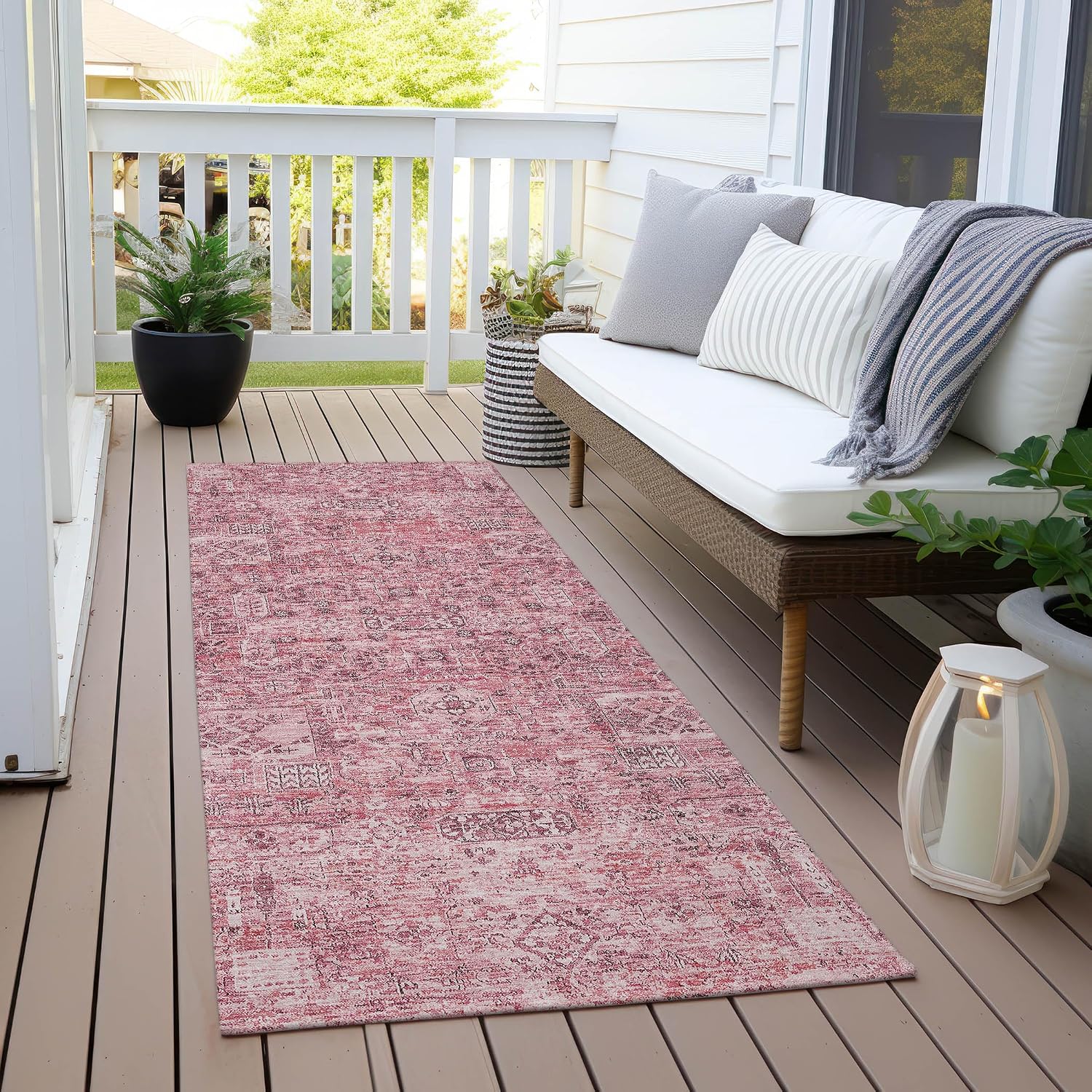 Addison Rugs Chantille ACN611 Pink 2'3" x 7'6" Indoor Outdoor Hallway Runner Rug, Stain Resistant Washable Kitchen Area Carpet for Bathroom, Laundry and Bedroom Rug