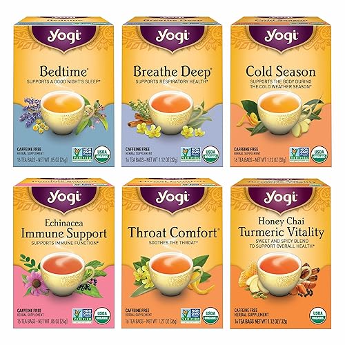 Yogi Get Well Variety Pack (6 Pack) - Herbal Immune and Cold Season Support - 96 Organic Tea Bags - 16 Count (Pack of 6)