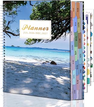 CAGIE Planner 2026-2027 Weekly and Monthly,18 Month Jul. 26-Dec. 27 | with Hourly Timeslot, 10"x11.5", Large Hardcover Spiral Daily Planner Calendar with Tab for Work, Home, Sea