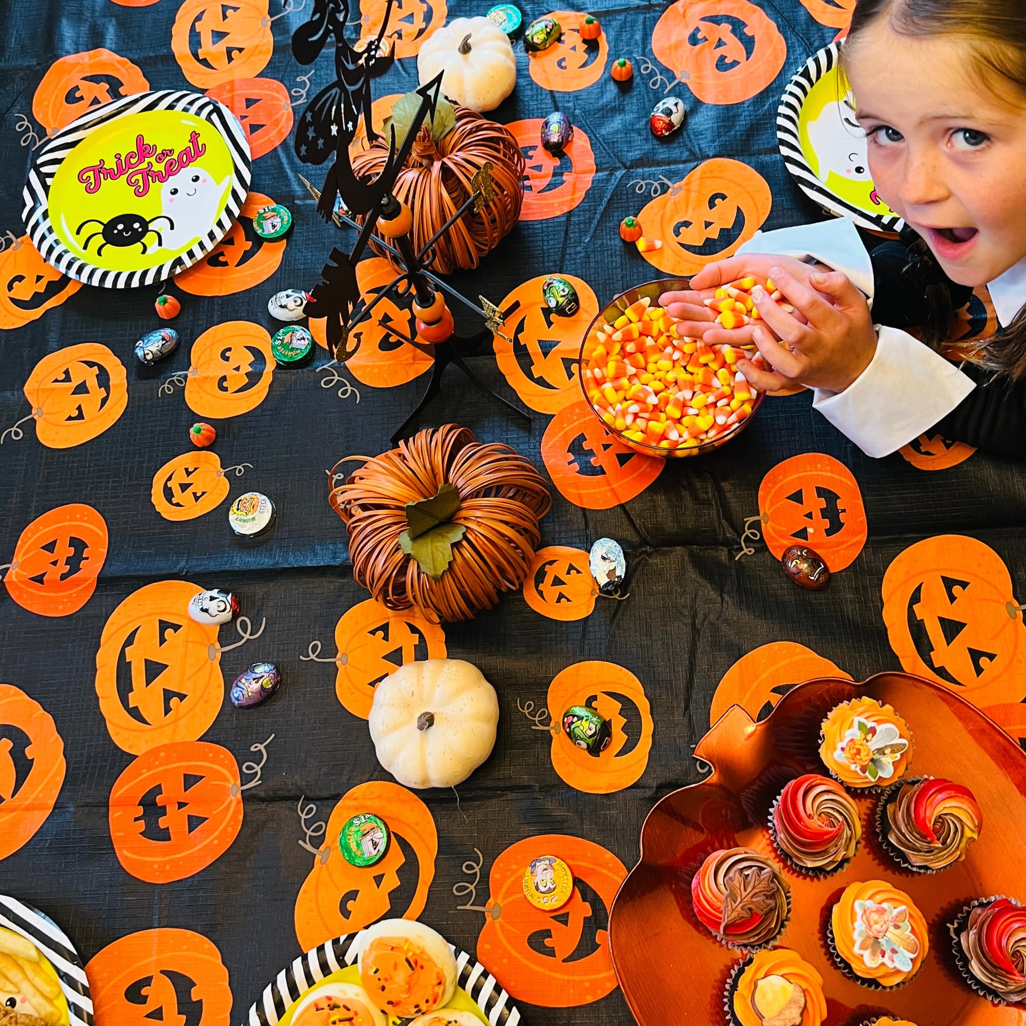 Serafina Home Halloween-Tischdecke – Vinyl Mit Flanellrückseite, 60x90 Cm, Kürbis-Motiv, Wiederverwendbar