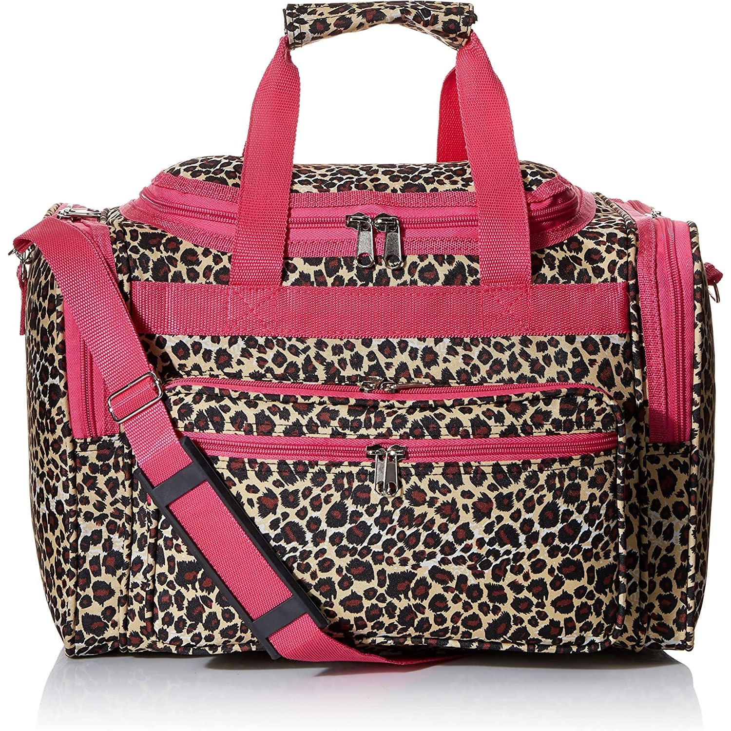 World Traveler 81T16-168-F Duffle Bag, One Size, Pink Trim Leopard