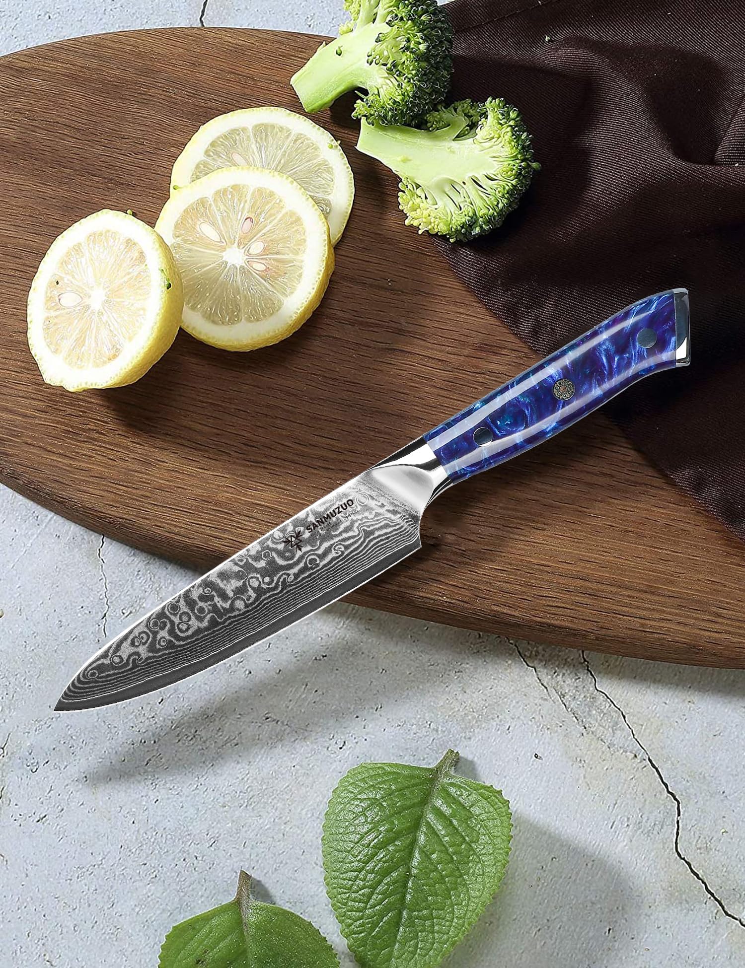 Xuan Series Coltello Universale Damasco 13 cm 67 Strati Acciaio Damasco Resina Blu Zaffiro