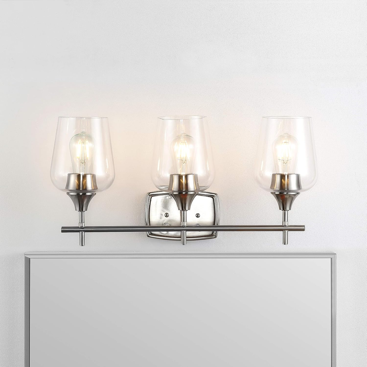SAFAVIEH SCN4057A Eagan 3-Light Nickel and Brass 11-inch (LED Bulbs Included) Wall Sconce