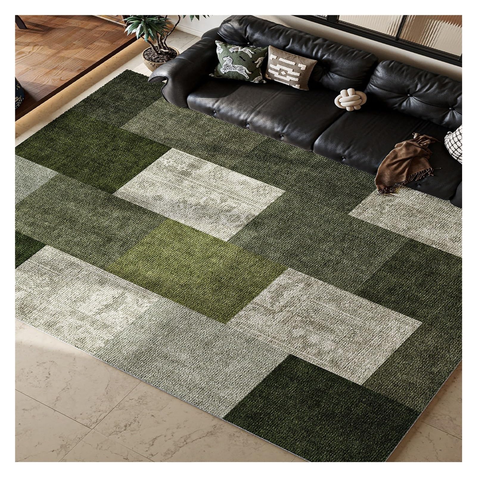 Tapis à poils courts grand format pour entrée et salon rétro