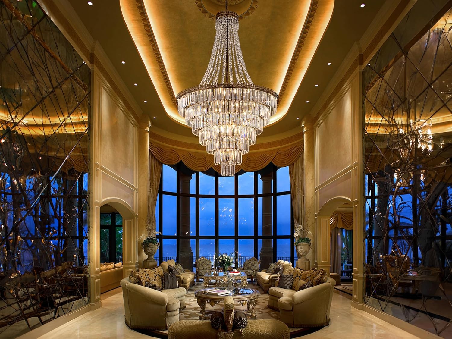 TOCHIC French Empire Crystal Chandelier Modern Farmhouse Chandelier Ceiling Light for Foyer Entryway High Ceiling, Vintage Antique Bronze Chandelier Light Fixture for Dining Living Room 34" W x 58" H