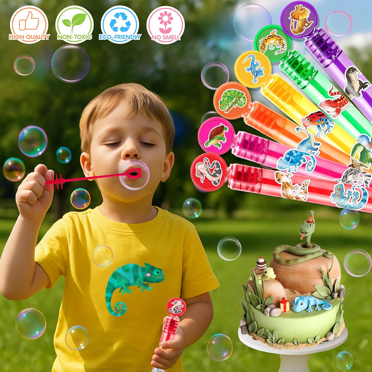 Reptile Party Favors for Kids – 24PCS Jungle-Themed Mini Bubble Wands, Great for Dinosaur or Safari Birthday Supplies, Goodie Bag Fillers & Classroom Rewards