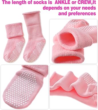 SDBING Baby Boys Girls Grips Socks Infant Toddlers Kids Non Slip Warm Thick Cotton Ankle Crew Socks with Grippers