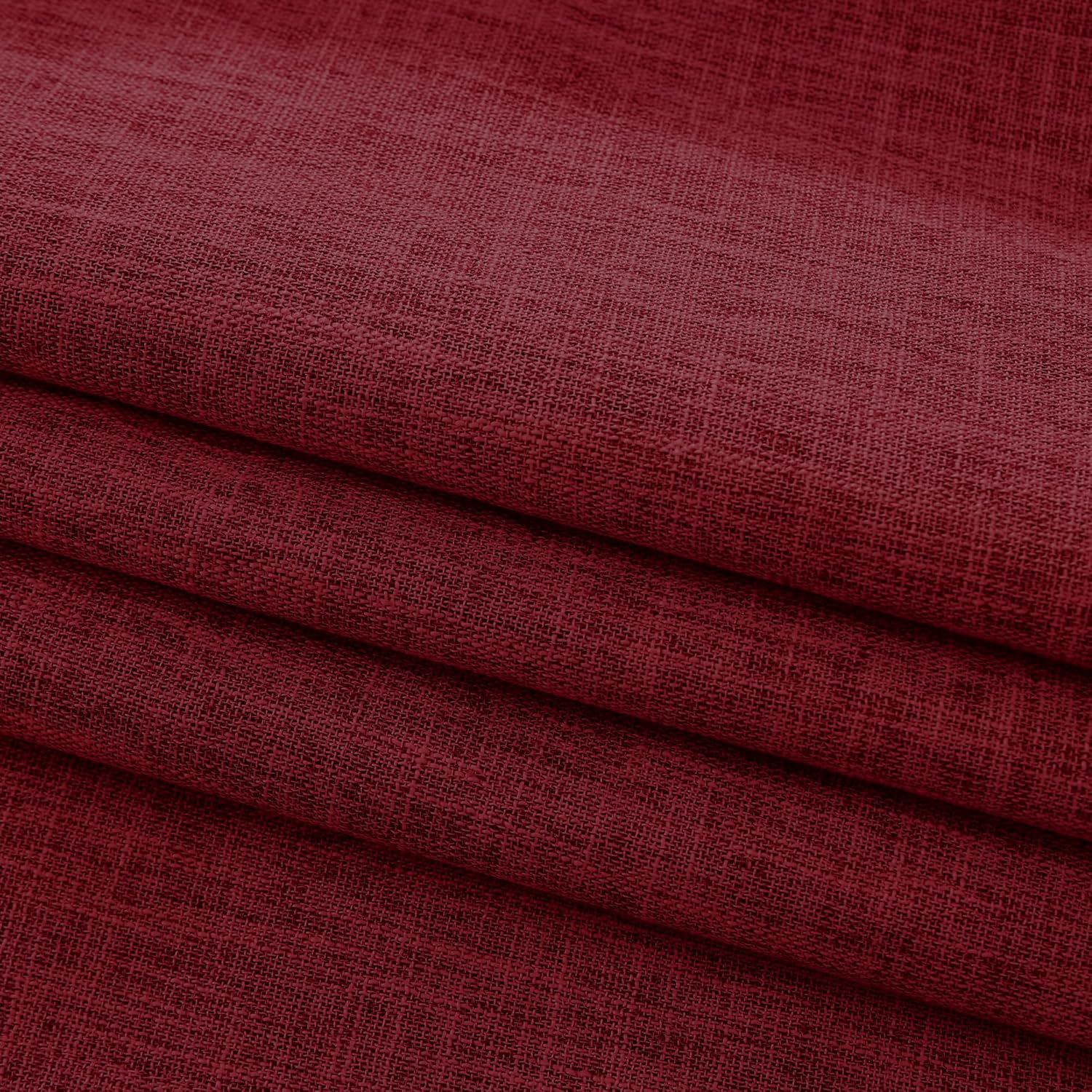 INLINAS Faux Linen Knotted Texture Blackout Curtains - 100% Light Blocking, Noise Reducing Triple Layer Fabric Back Tab and Rod Pocket for Bedroom, Set of 2, Burgundy Red, 52 x 84 Inch