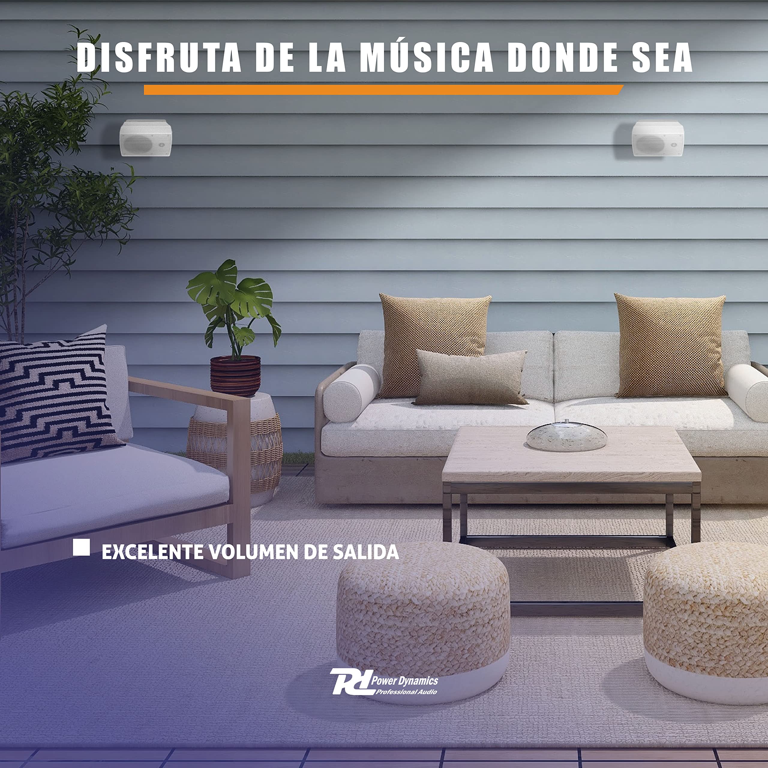 Power Dynamics BGO50 - Juego de 2 altavoces 120w - Altavoz de pared de 2 vías para interior y exterior para montaje fijo en pared y techo. Juego de cajas acusticas para hogar, terrazas, bares - Blanco