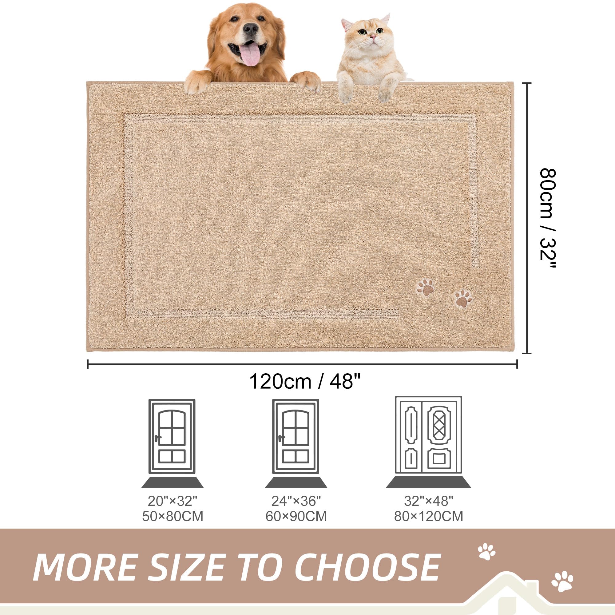 BEQHAUSE Hunde-Fußmatte – Saugfähig, Rutschfest, 50x81 Cm, Für Schmutzige Pfoten