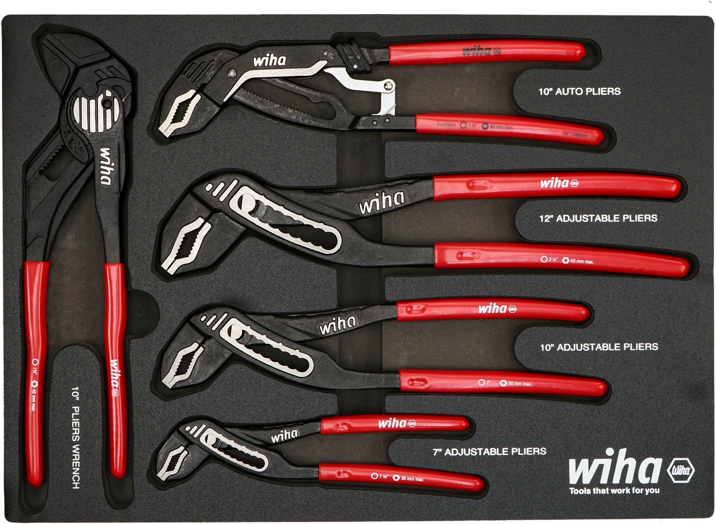 Wiha 32669 Push Button Adjustable Water Pump Pliers Set, 3 Piece Slip
