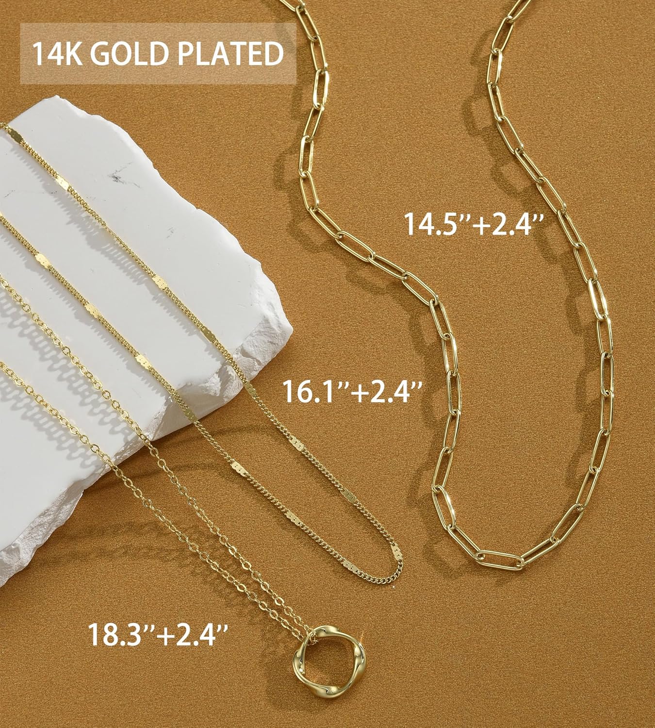 YEEZII Layered Gold Necklaces for Women Trendy, 3 Pcs 14K Gold Plated Choker Paperclip Box Chain Necklace, Stackable Women's Gold Pendant Necklaces Jewelry Set - Image 6