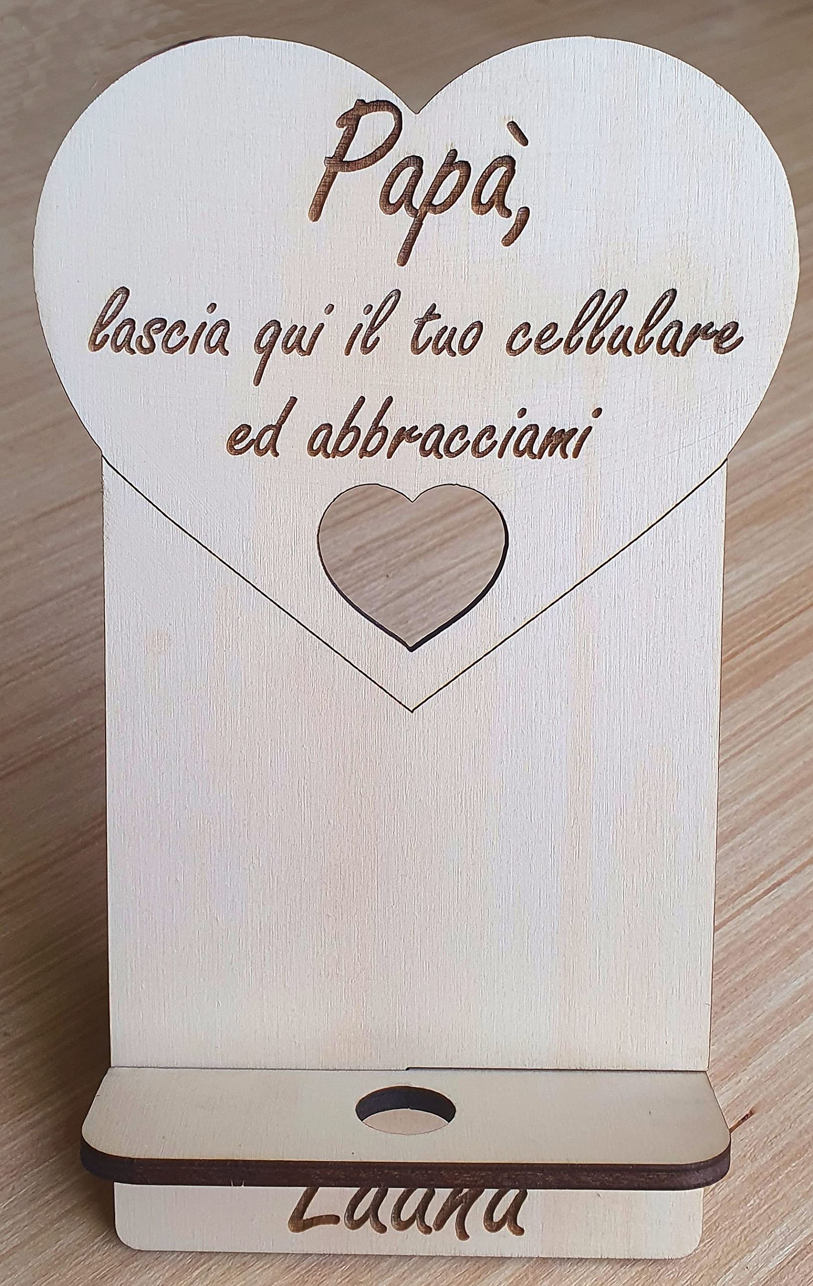 Porta cellulare personalizzato in legno - festa del papà- festa della mamma - posa cellulare - regalo originale - idee idea regalo legno personalizzato - babbo