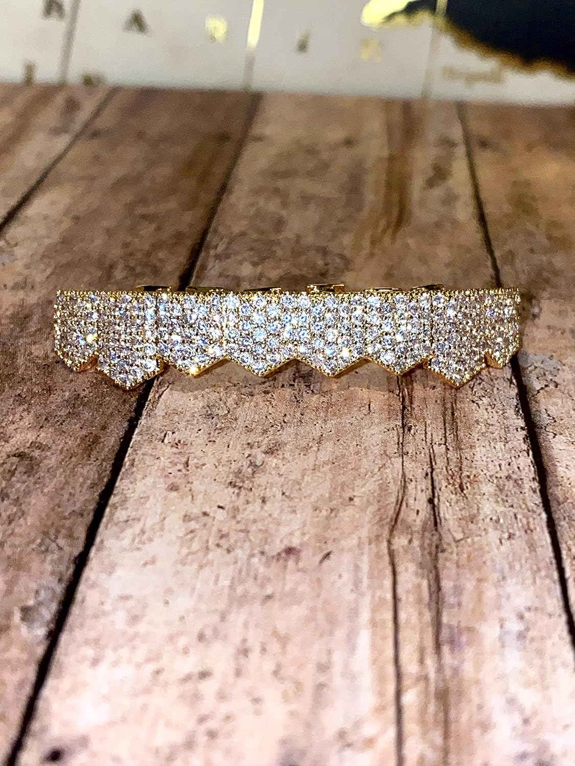 14k 1.2 Ct CZ Set 8 teeth Joker Gold/White Grillz for Mouth Top Bottom Hip Hop Teeth Grills for Teeth Mouth Grillz for Mouth Top Bottom Set Barik