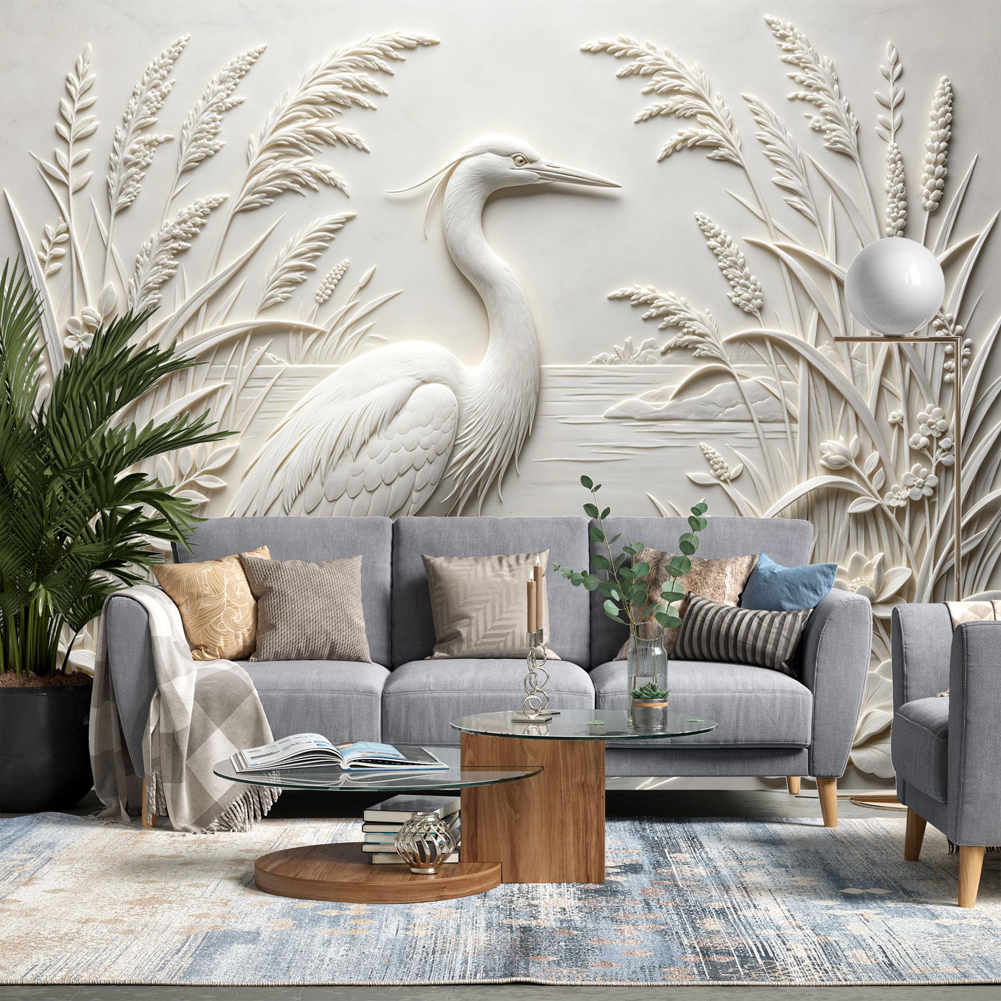 PVC Carta Parati Autoadesiva 3D con Canne Aironi in Rilievo Murale Parete 200 x 250 cm Effetto Texture in Rilievo Rimovibile Impermeabile Ideale per Soggiorno Camera Letto Decorazione Pareti.