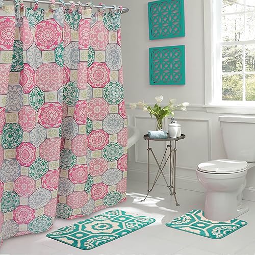 Bath Fusion Christine - Juego de baño con cortina de ducha de 15 piezas, de 72 x 72 pulgadas, rojobereber