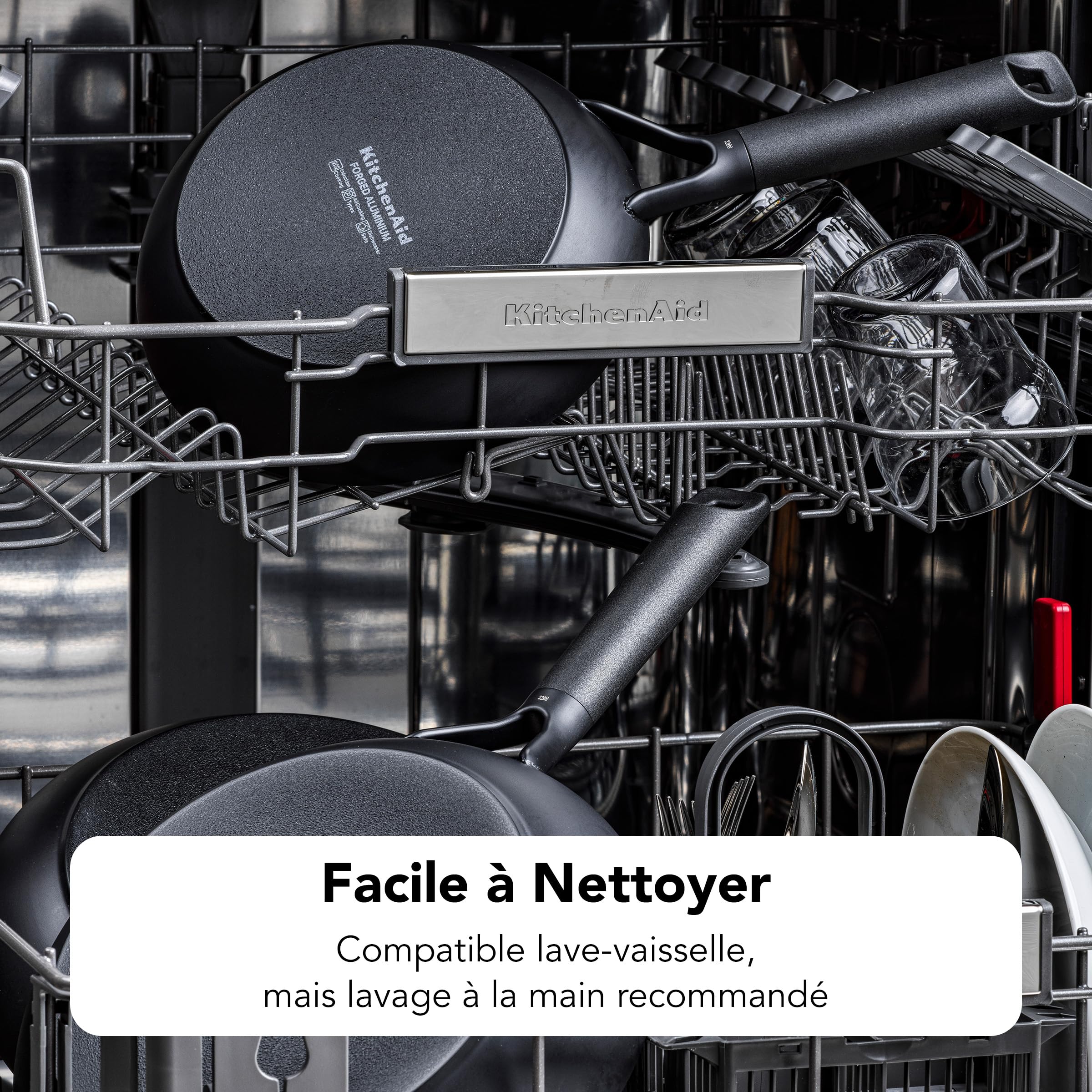 KitchenAid Poêle à Frire 30 cm - Aluminium Forgé Anodisé Dur, Revêtement Céramique Antiadhésif Sans PFAS, Compatible Induction, Four et Lave-Vaisselle, Noir