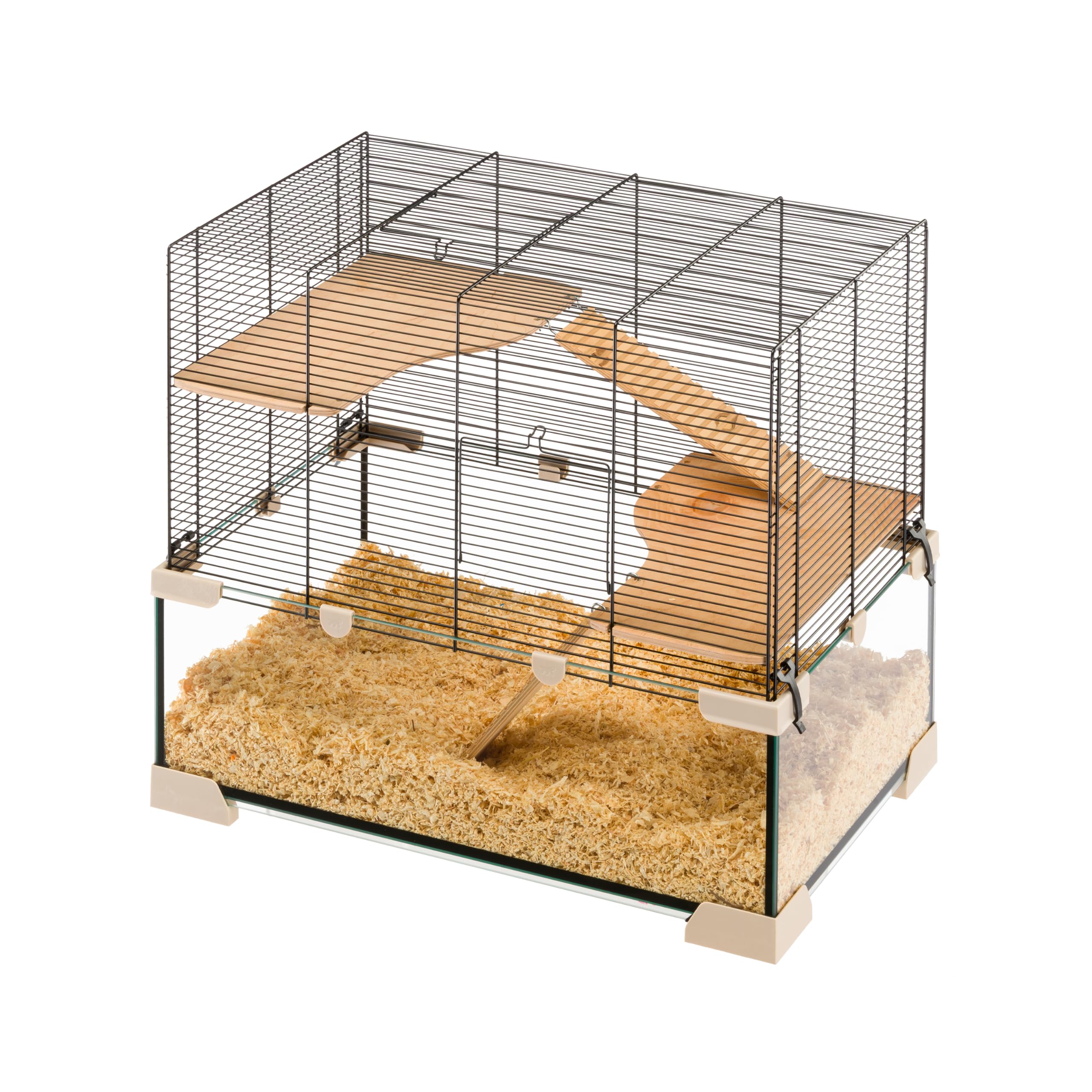 Ferplast Käfig für Hamster oder Mäuse Karat 60 Kleine Nagetiere, Zwei Ebenen mit Zubehör, aus Glas und Metallgitter
