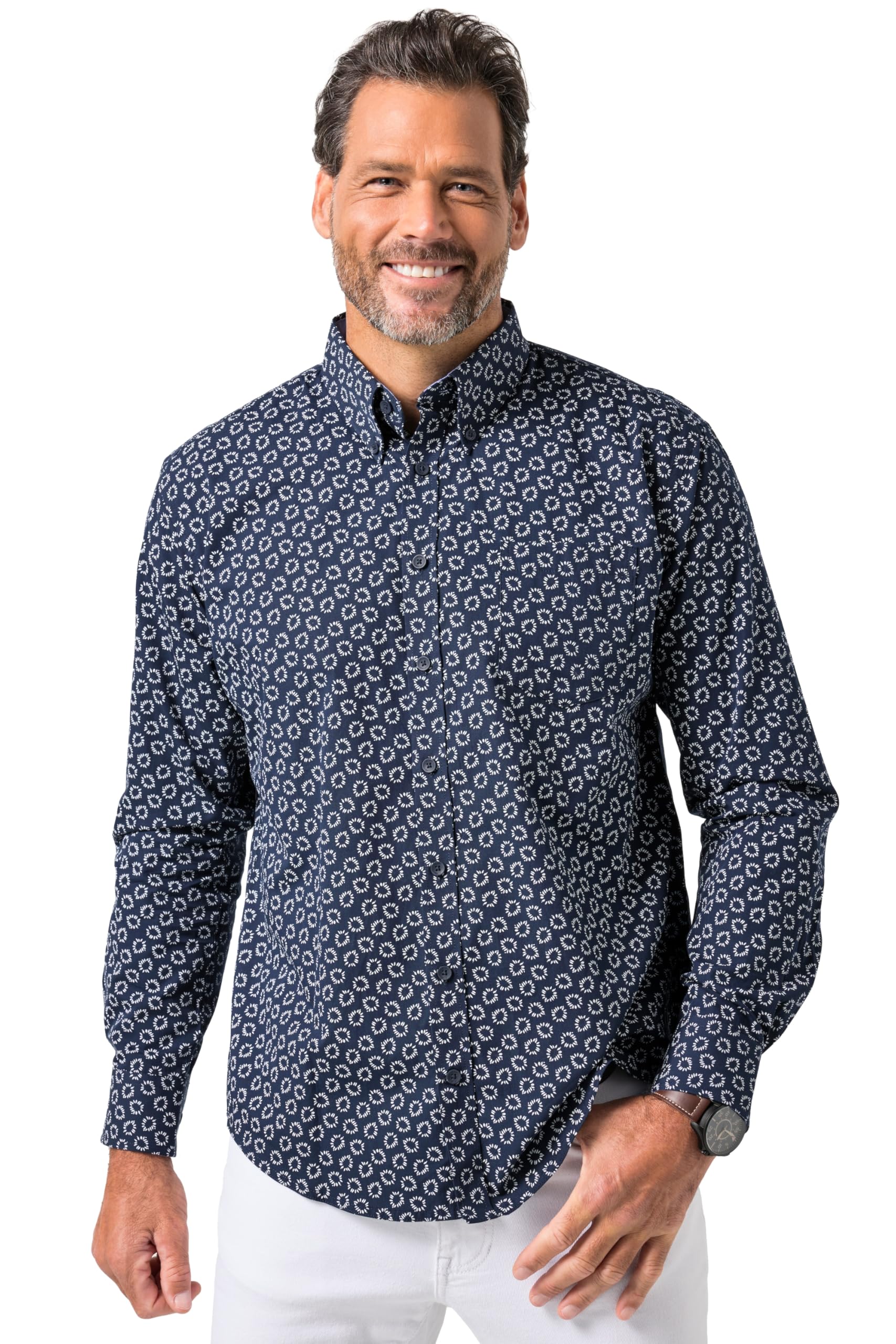 JP 1880 Mens Plus Size Menswear L-8XL JP1880 Shirt Long Sleeve Button Down Collar Floral Pattern Modern Fit Up to 8XL