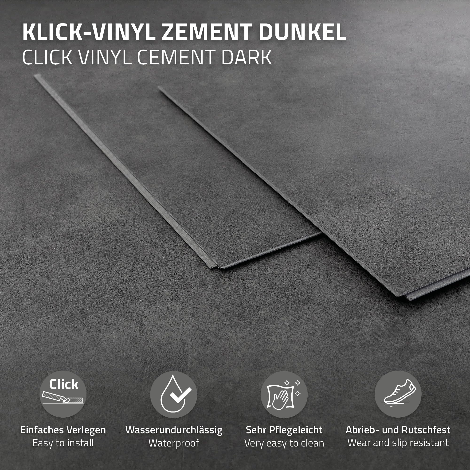 ML-Design Suelo Vinilico con Sistema de Encaje Click PVC, 20 Losetas de Vinilo, Baldosas Aspecto de Cemento Gris Oscuro, Parquet Antideslizante, Impermeable, 61 cm x 30,5 cm, Grosor de 4,2 mm, 3,72 m²
