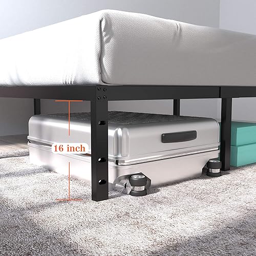 Miniatura 2 de Marco de cama resistente de 18 pulgadas de alto, 3500 libras, plataforma de metal, almacenamiento máximo, base de colchón, soporte de listones de