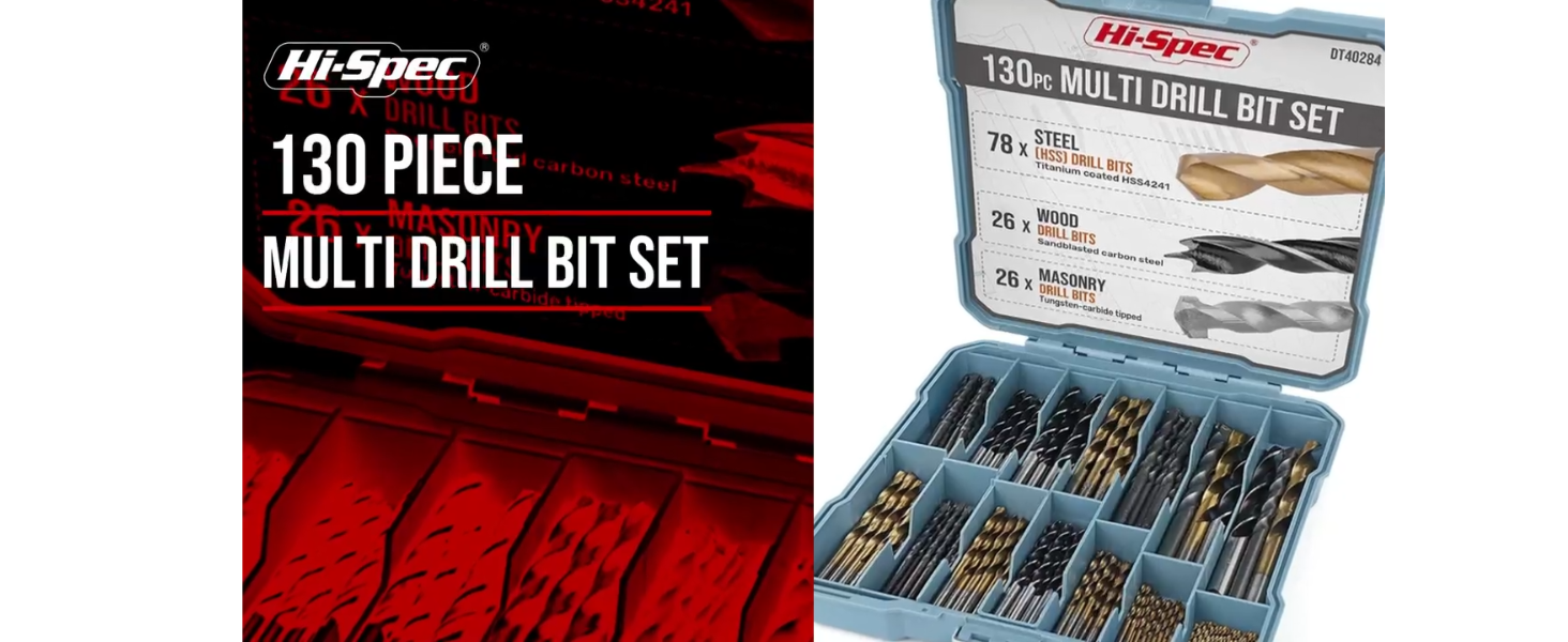 Hi-Spec Drill Bit Set 130pc Multi SAE – 11 Sizes 1/16in to 3/8in