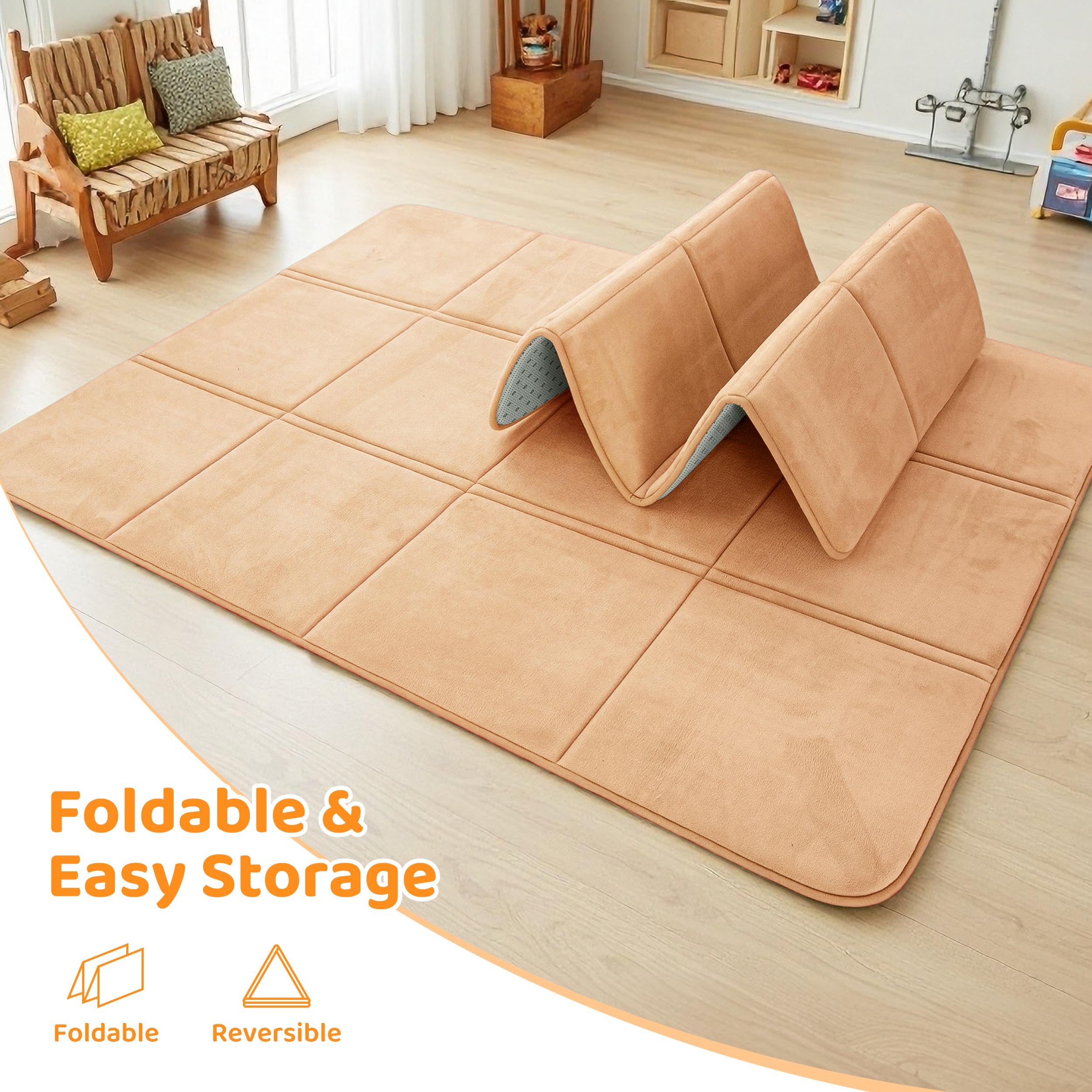 BYBYME Tappetino da gioco pieghevole da 3 cm di spessore, 150 x 200 cm, con fondo antiscivolo, morbido tappetino in memory foam per neonati, bambini e bambini, ideale per soggiorno e yoga, marrone