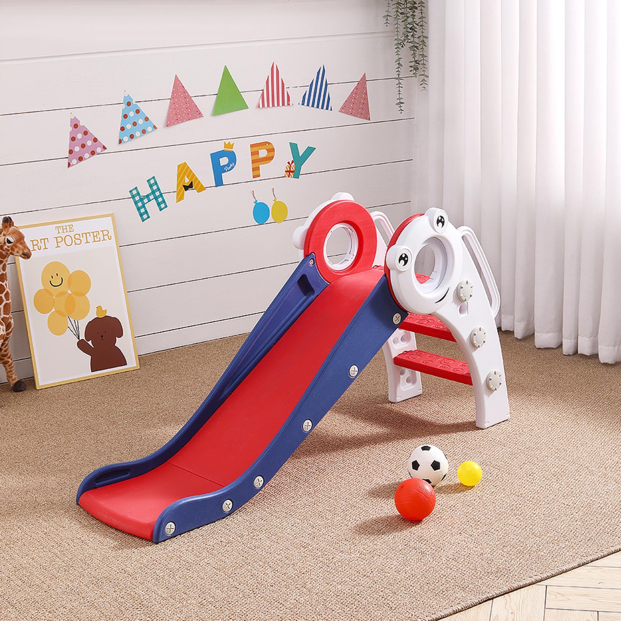 FUKEA Baby Slide for Toddlers Age 1-3 Years, Indoor Outdoor Folding Slide for Kids,Cute Freestanding Slides, Children's Garden Slides with Climbing Frame Stairs (Fog)