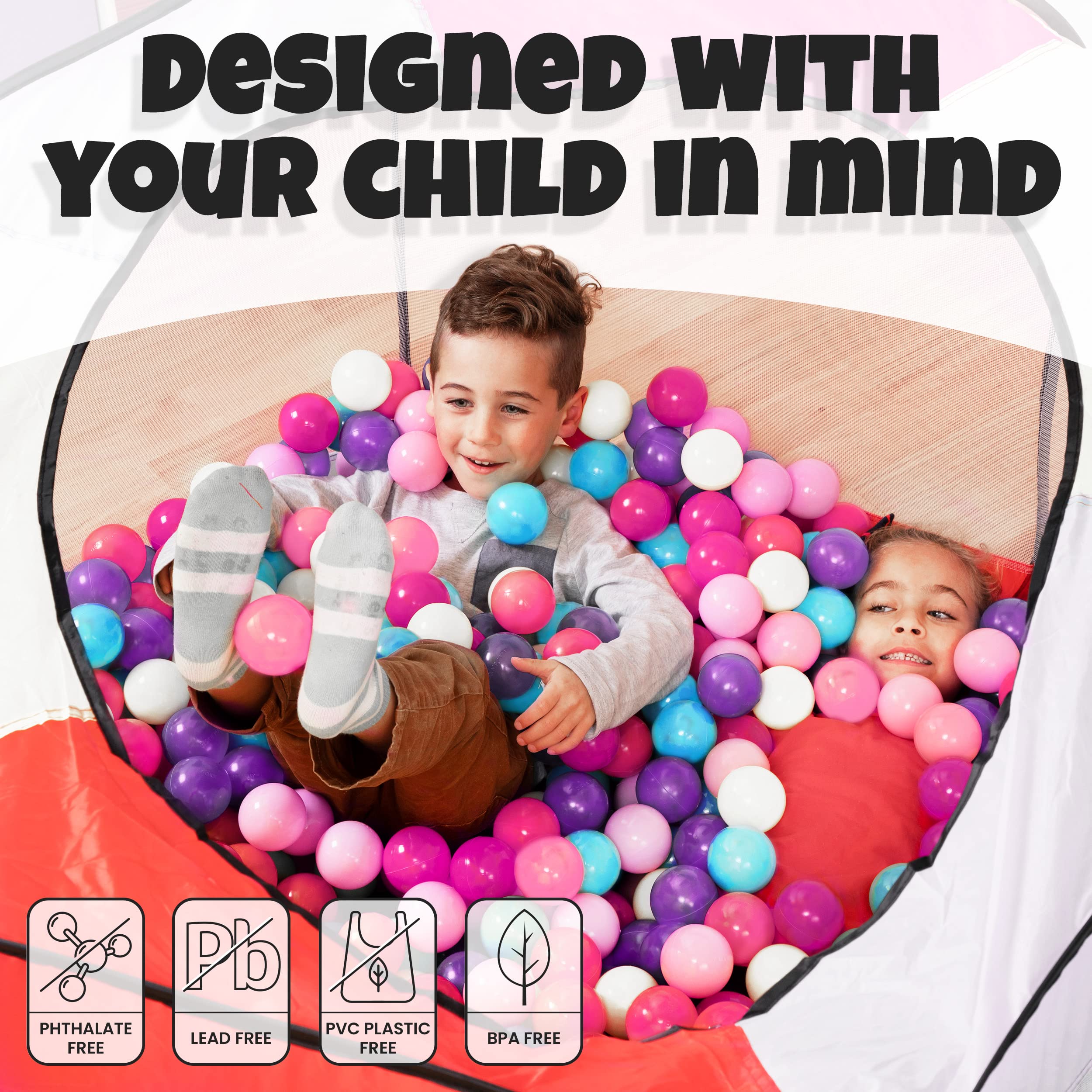 Click N' Play Ball Pit Balls for Kids, Plastic Refill Balls, 200 Pack, Phthalate and BPA Free, Includes a Reusable Storage Bag with Zipper, Pastel Color, Gift for Toddlers and Kids