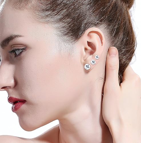 Miniatura 5 de Juego de 6 pares de aretes de acero inoxidable para hombre y mujer con incrustaciones de circonitas cúbicas redondas negras y transparentes