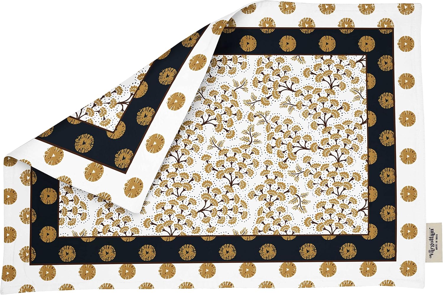 Placemats - Placemat for Dining Table, Set of 4- Printed & Reversible Cotton Napkin- Indoor Placemats for Home & Kitchen Dining Table- Asian Block (Yellow & Blue)