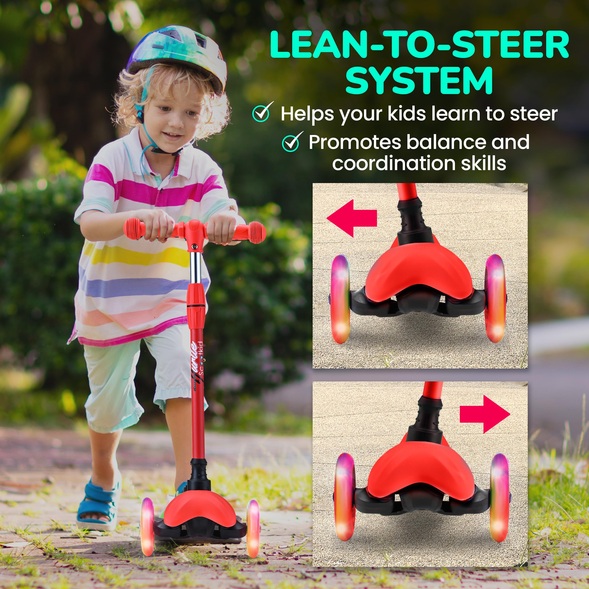 Hurtle Mini Kickboard Scooter for Kids – Height Adjustable 25-28 Inches, 3-Wheel Toddler Micro Scooter with LED Light-up Wheels, Lightweight Riding Toy, Non-Slip, Indoor/Outdoor Fun, Ages 2-5 (Camo)