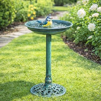 63cm Bird Bath for Garden, Vintage Green Resin Pedestal Bird Feeder Freestanding Victorian Style Birds Water Bowl, Weatherproof Garden Bird Bath for Wild Birds