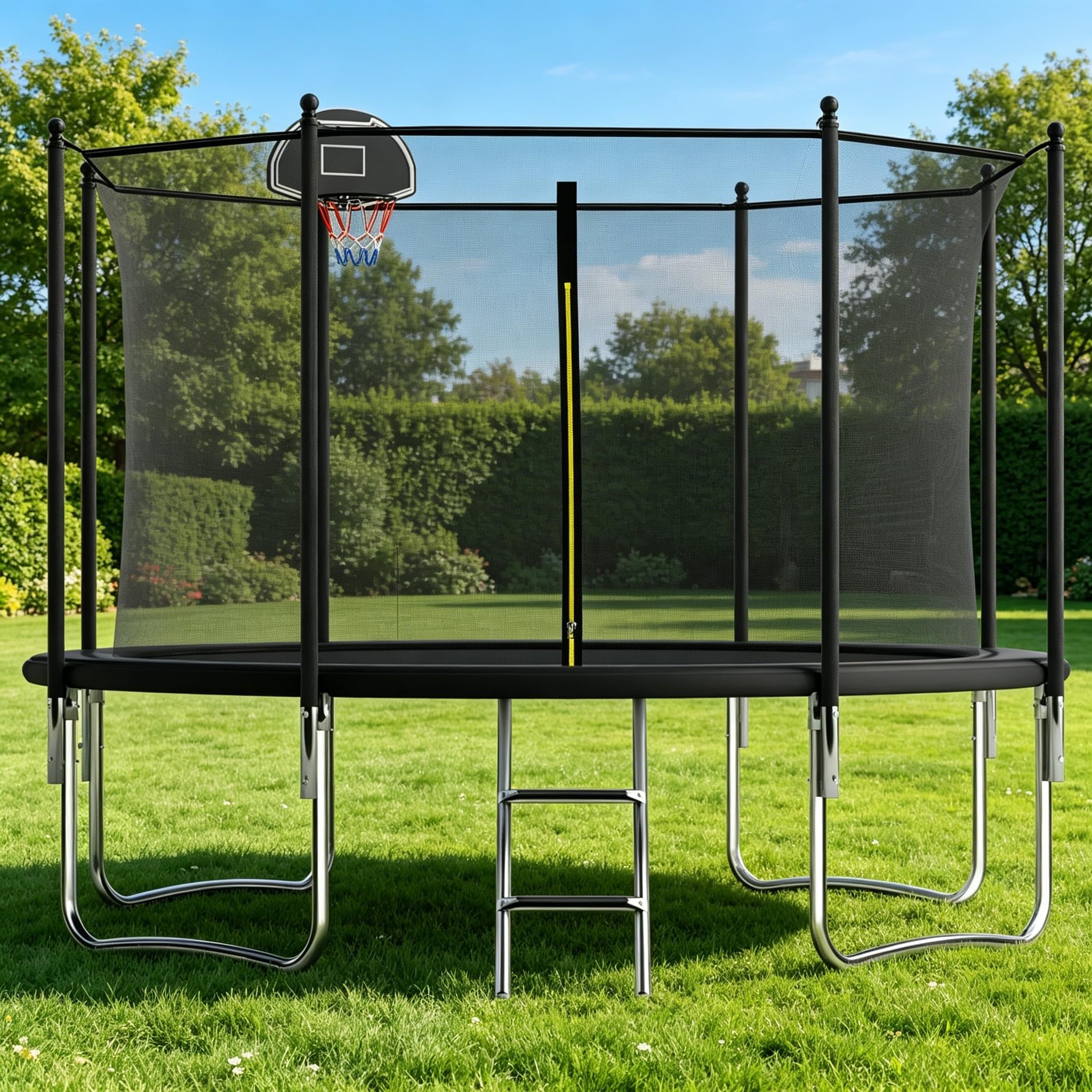 Trampoline 12FT Outdoor Trampoline for Kids and Adults,800LBS Weight Capacity, with Basketball Hoop, Safety Enclosure, ASTM Approved