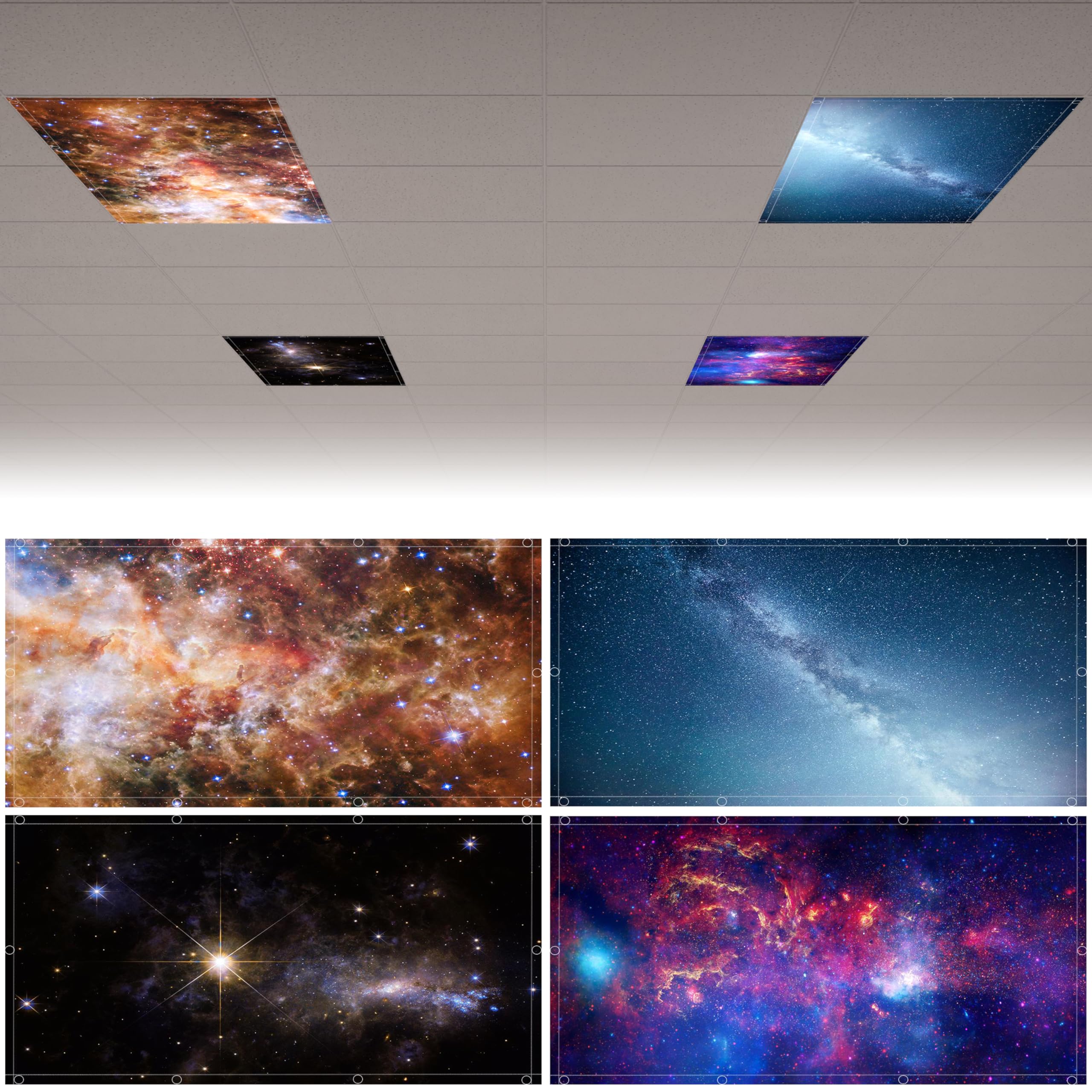 4 Pack Fluorescent Light Covers for Ceiling Lights - Magnetic Fluorescent Light Covers for Classroom Office Home, 4 x 2 Feet Ceiling Light Diffuser Sheet, Ceiling Light Cover Replacement (Galaxy)