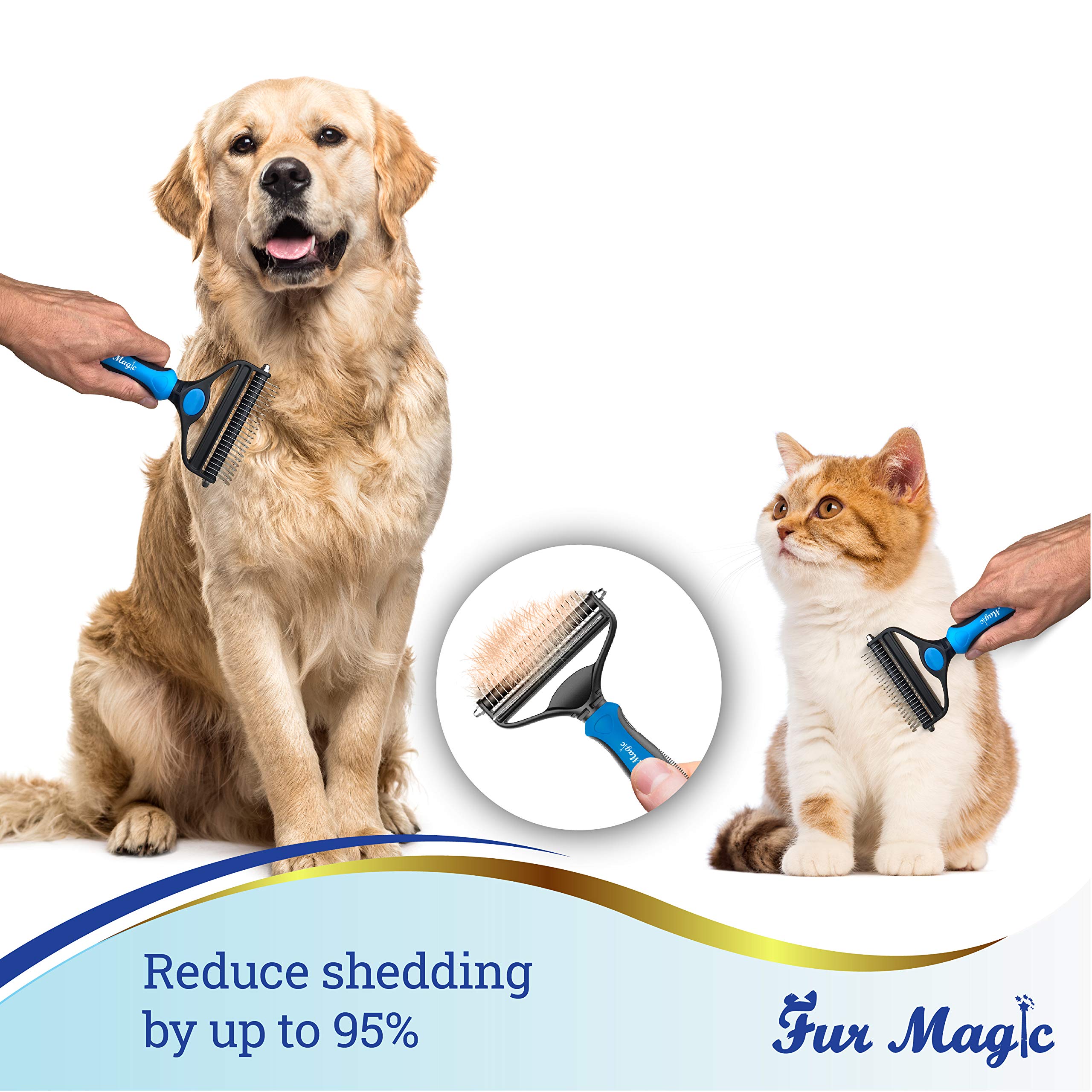 Fur Magic Herramienta para deshedding y desmatting, cepillo de aseo para mascotas de 2 caras para deshedding y eliminación de enredos para perros y gatos con cabello largo, mediano y corto, tamaño
