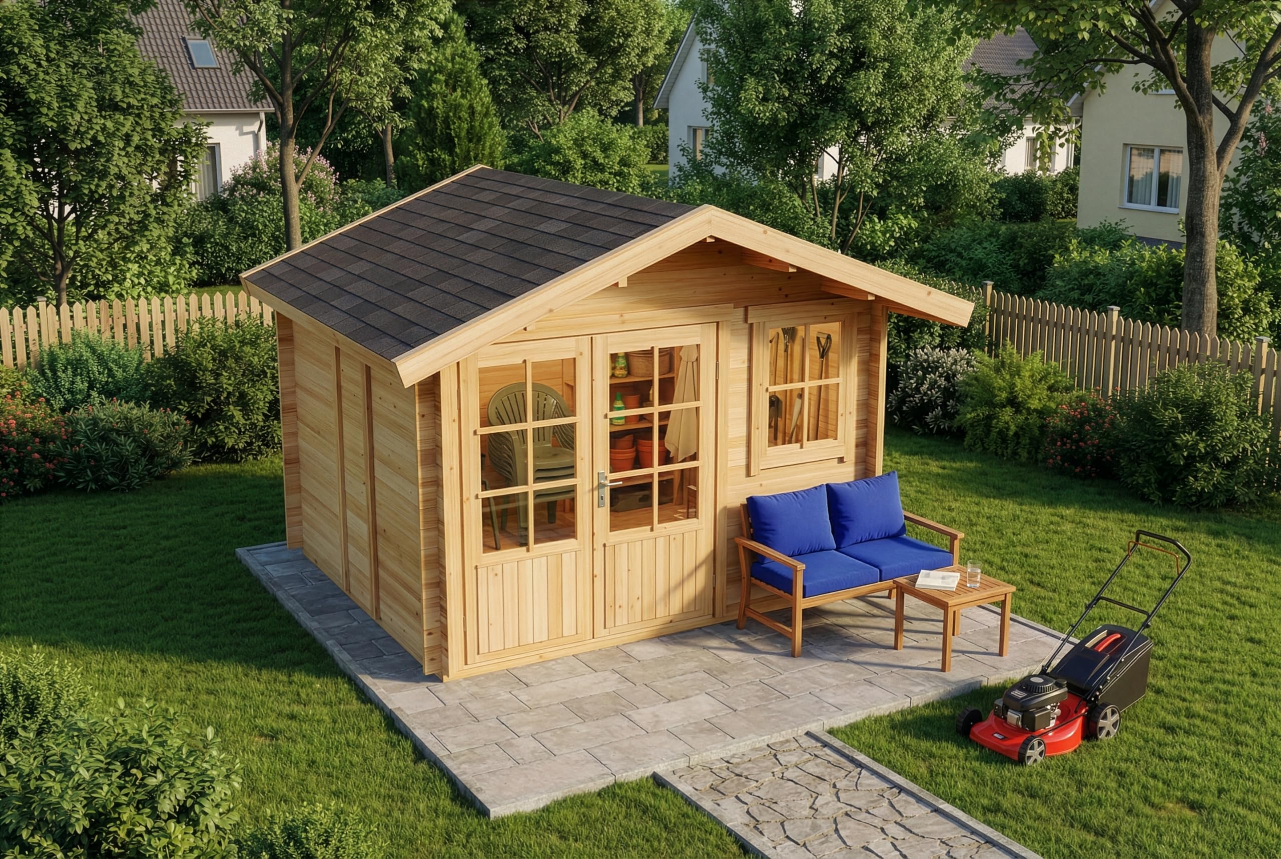 Alpholz Gartenhaus Palermo Gartenhaus aus Holz, Holzhaus mit 28 mm Wandstärke, Blockbohlenhaus, Natur