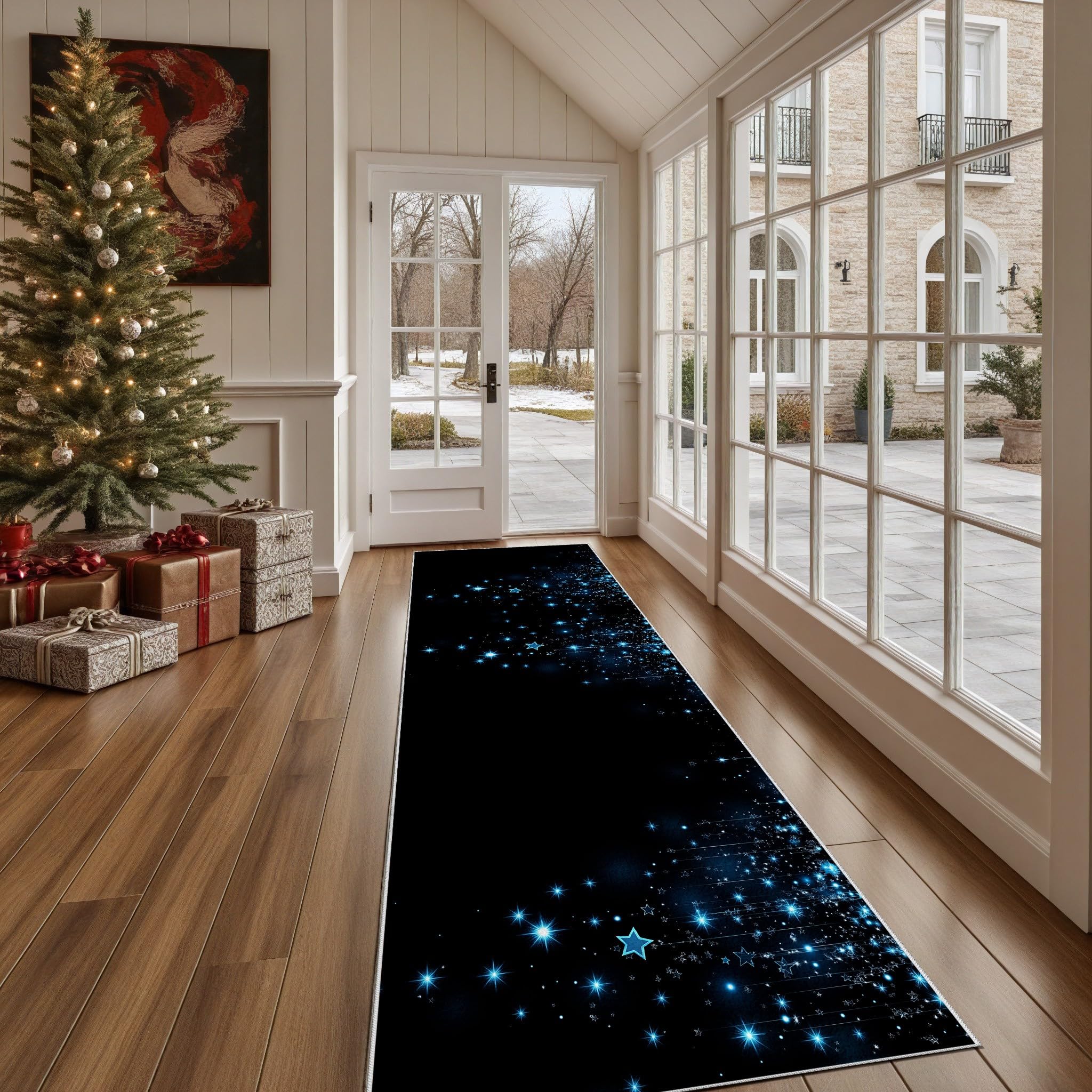 Teppich Läufer Flur Weltraum Stern Lang Waschbar und rutschfest Galaxy Sternenhimmel Küchenläufer Universum Nebel Flurteppich für Küche & Eingangsbereich 60x150 cm